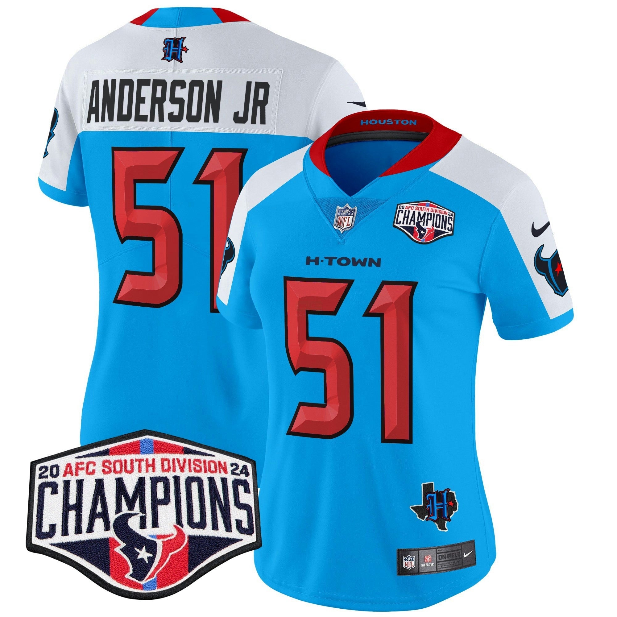 Camisa NFL Women’s Houston 2024 AFC South Division Champions Patch Vapor Limited Jersey
