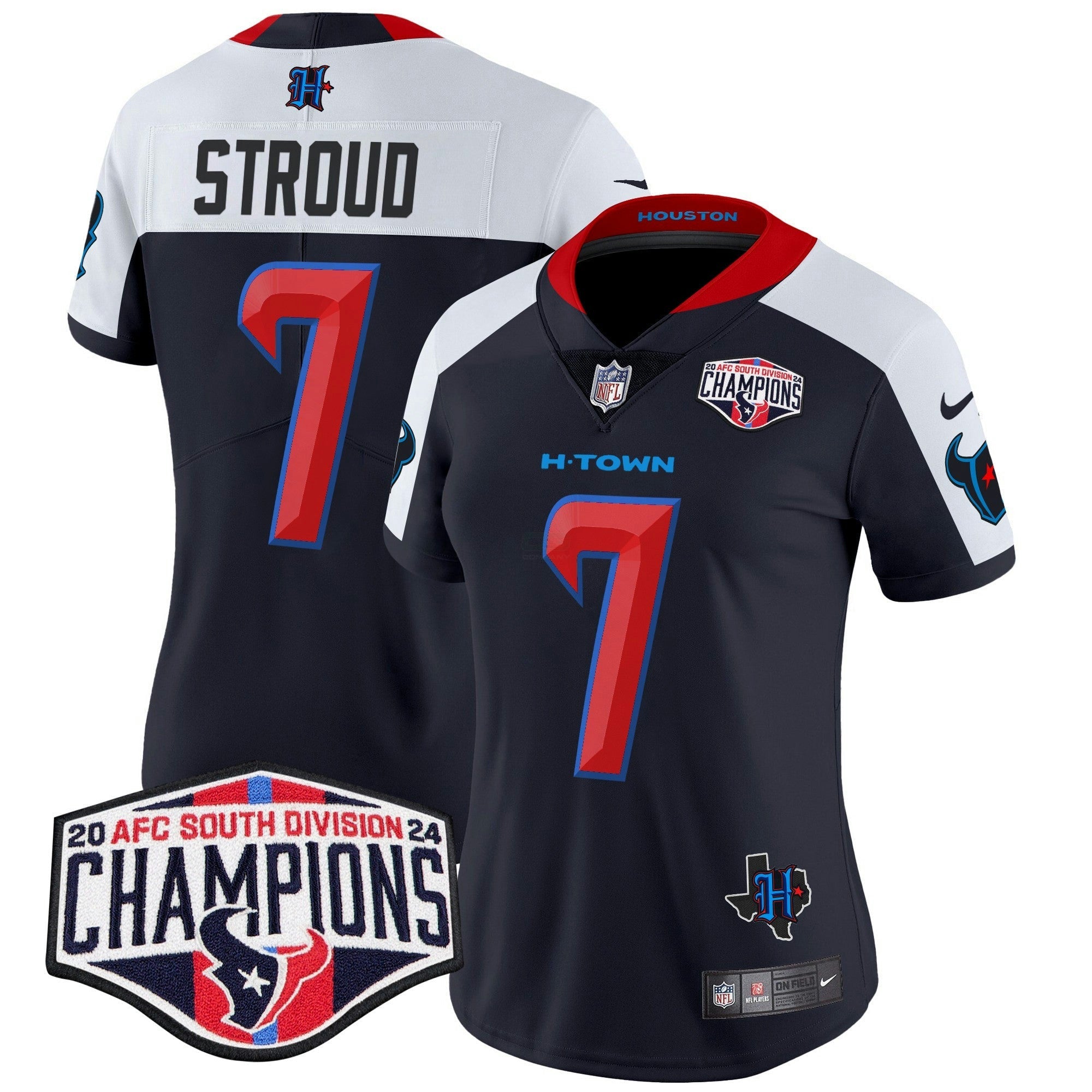 Camisa NFL Women’s Houston 2024 AFC South Division Champions Patch Vapor Limited Jersey
