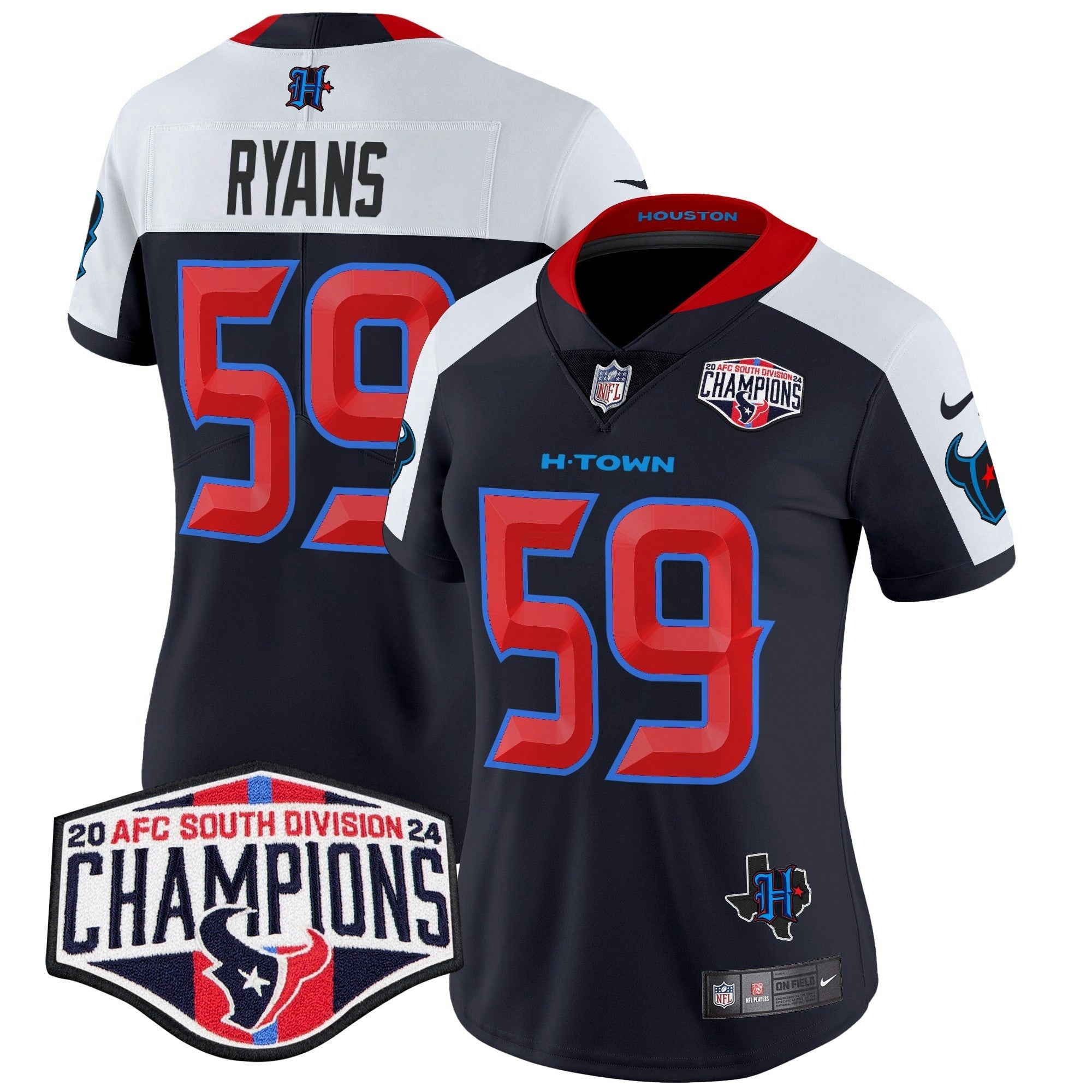 Camisa NFL Women’s Houston 2024 AFC South Division Champions Patch Vapor Limited Jersey