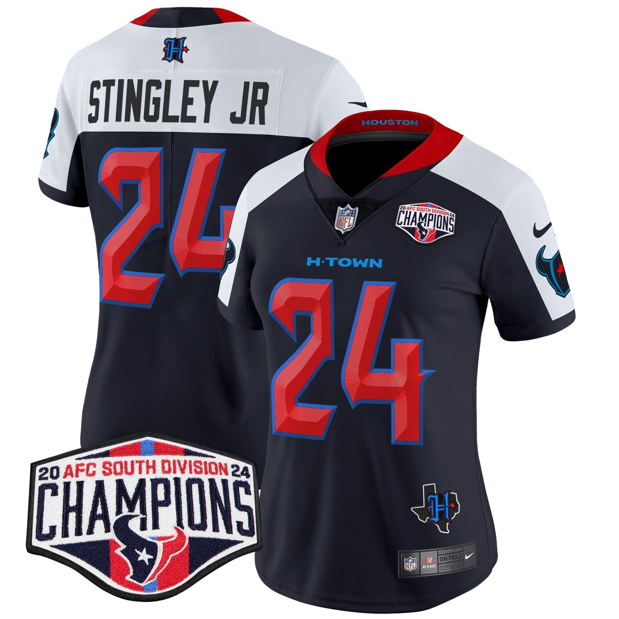 Camisa NFL Women’s Houston 2024 AFC South Division Champions Patch Vapor Limited Jersey