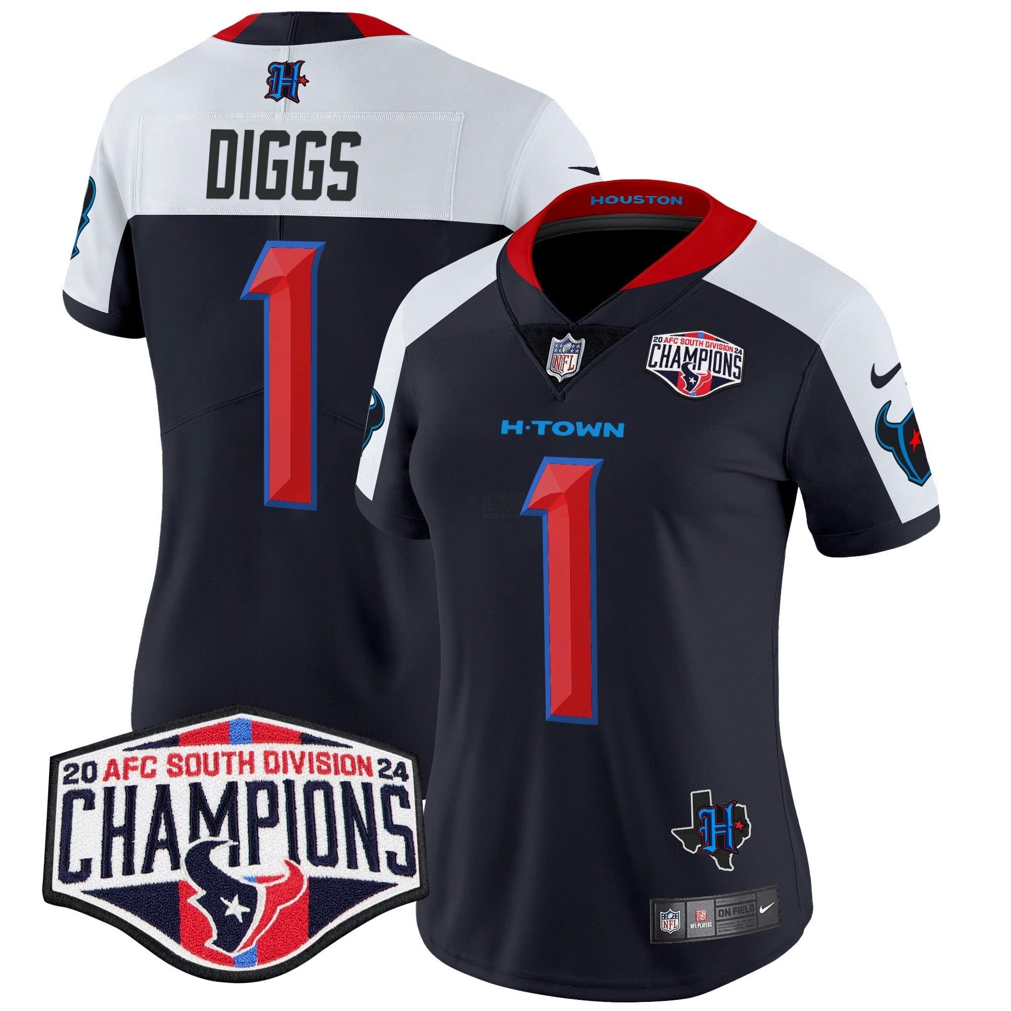 Camisa NFL Women’s Houston 2024 AFC South Division Champions Patch Vapor Limited Jersey