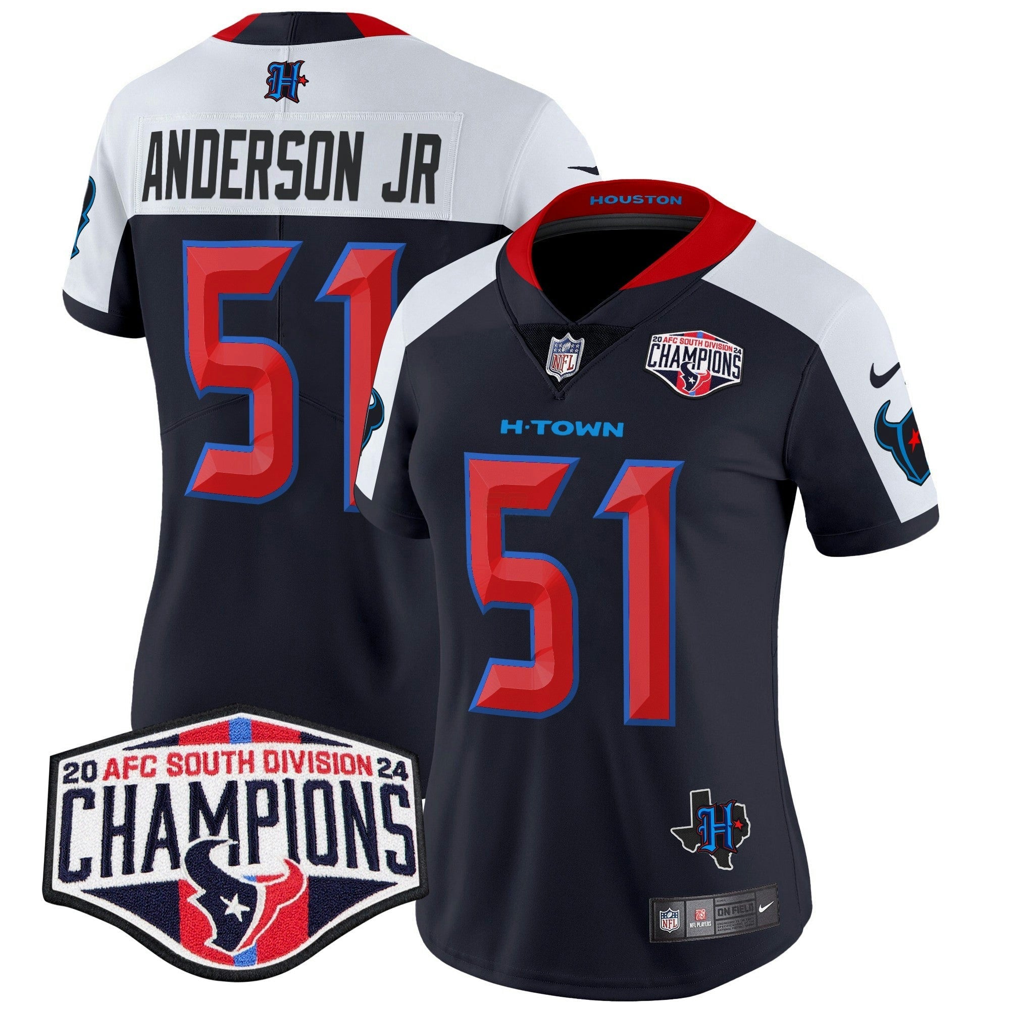 Camisa NFL Women’s Houston 2024 AFC South Division Champions Patch Vapor Limited Jersey