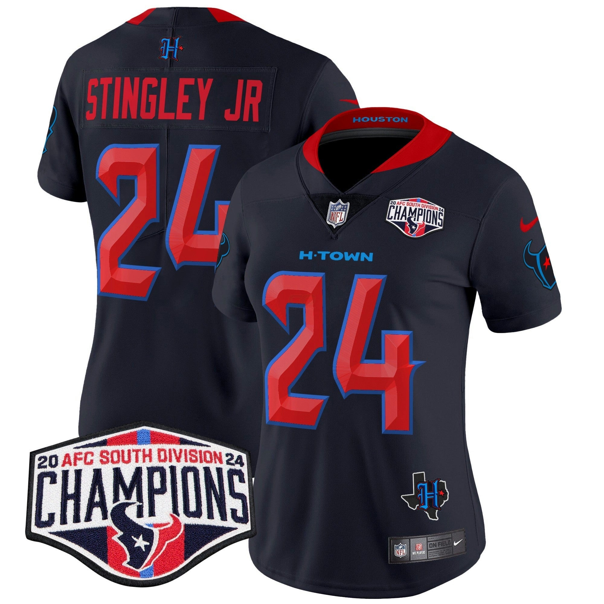Camisa NFL Women’s Houston 2024 AFC South Division Champions Patch Vapor Limited Jersey