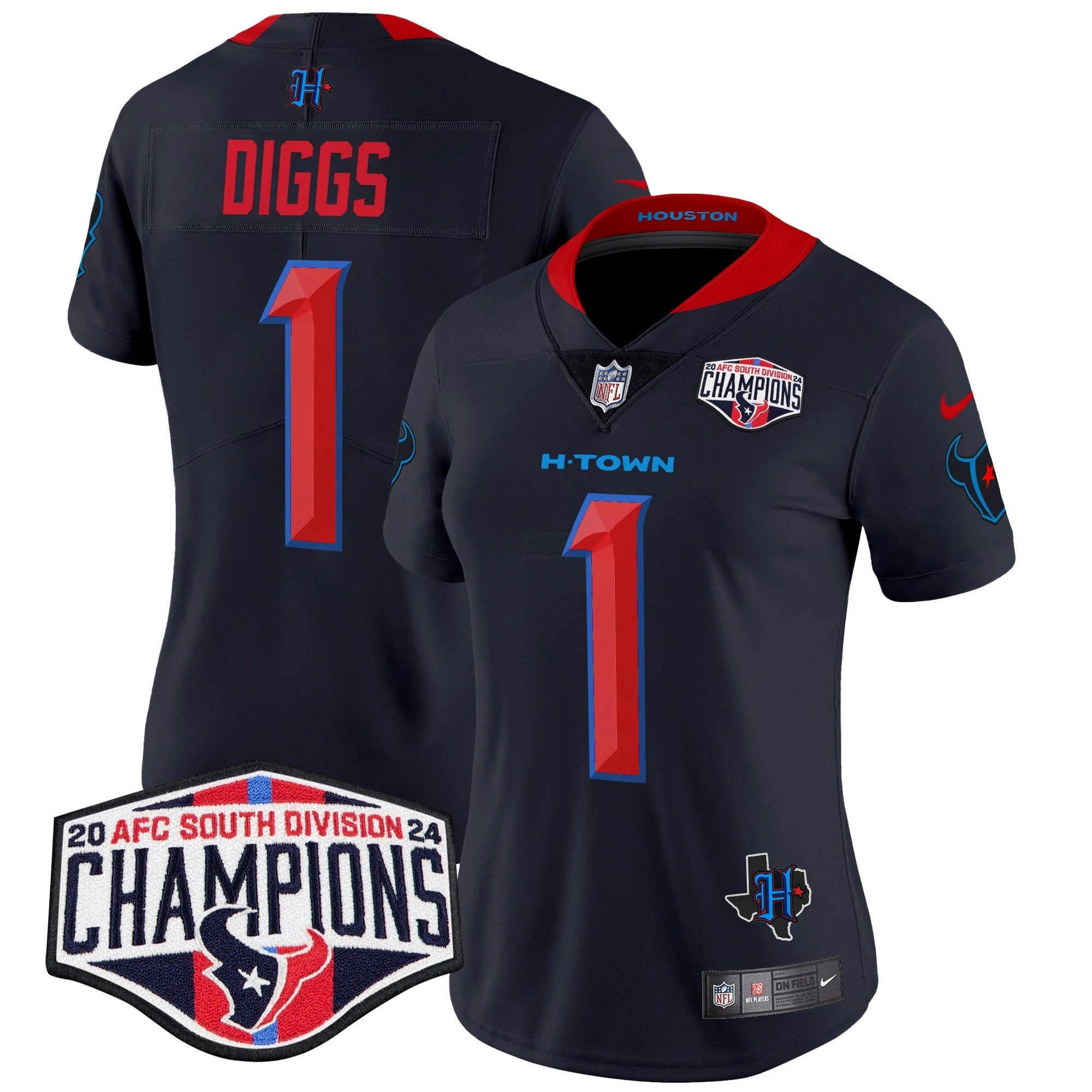 Camisa NFL Women’s Houston 2024 AFC South Division Champions Patch Vapor Limited Jersey