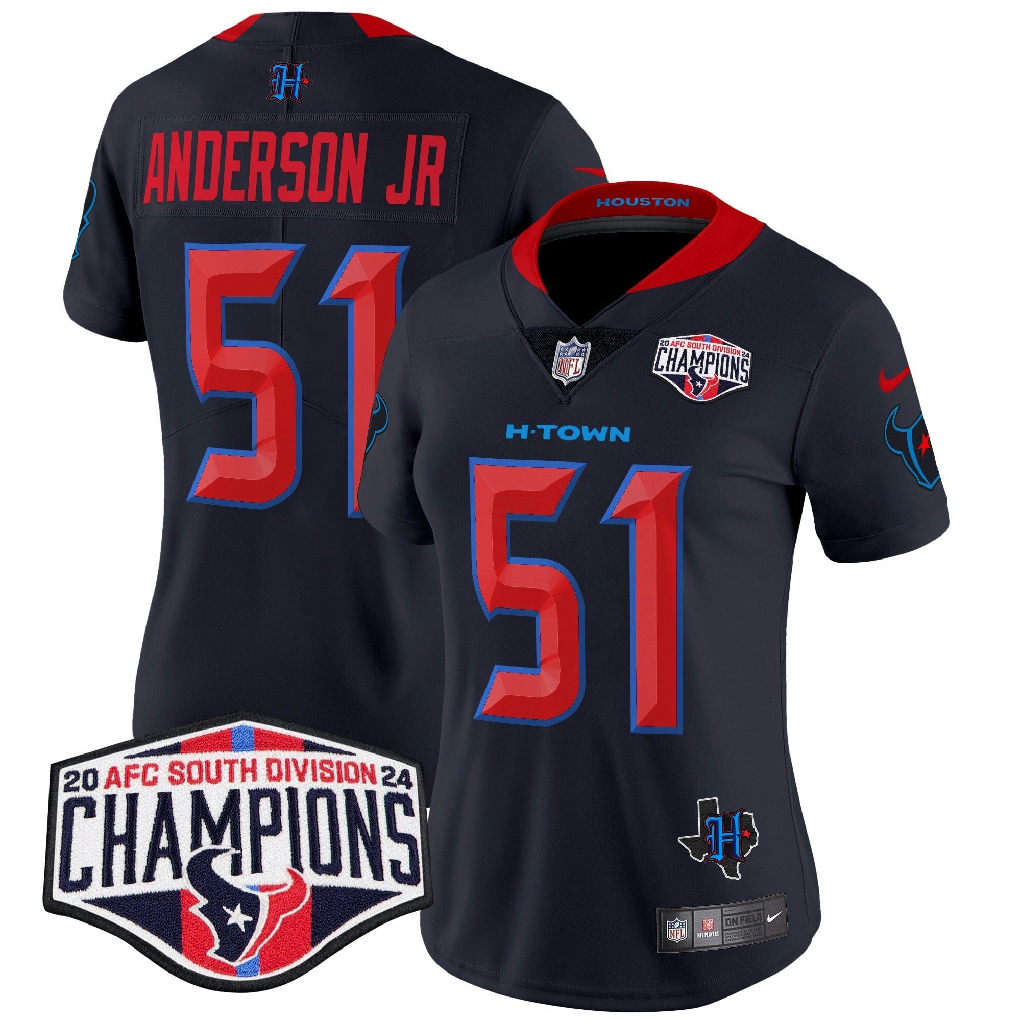 Camisa NFL Women’s Houston 2024 AFC South Division Champions Patch Vapor Limited Jersey