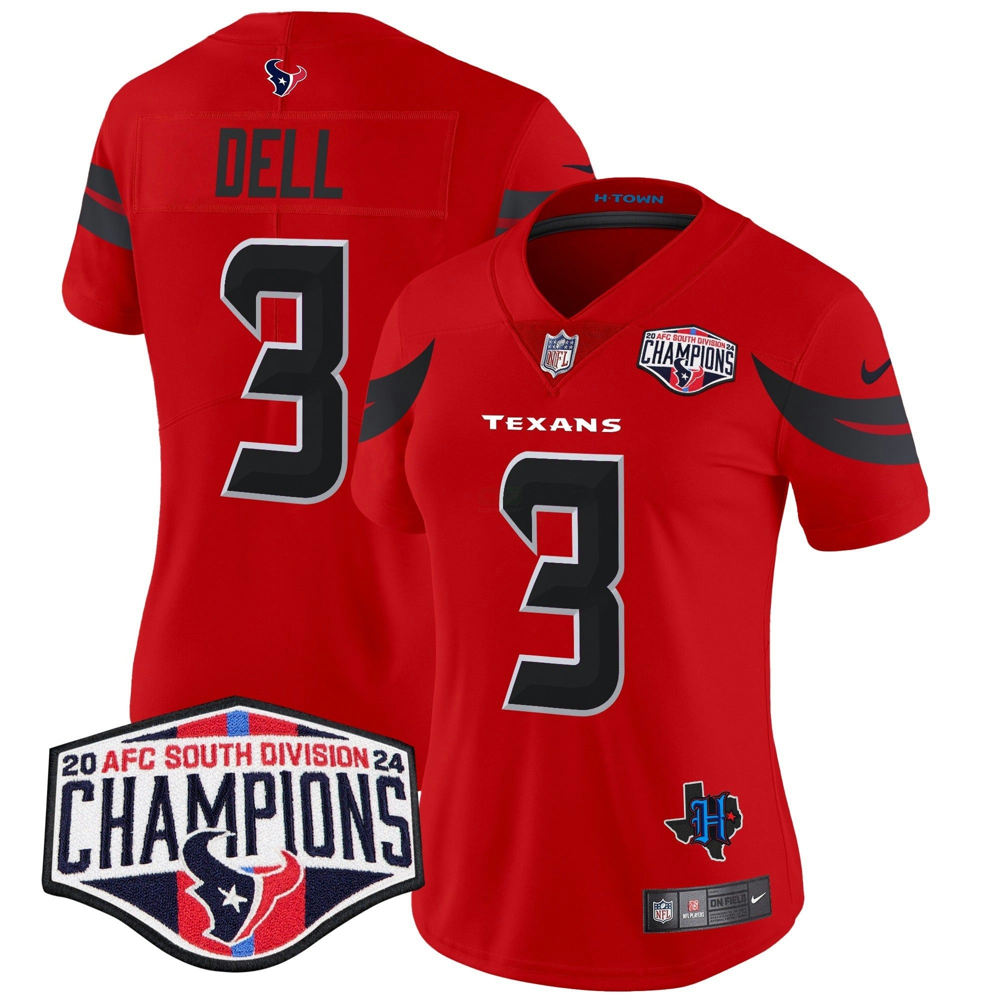 Camisa NFL Women’s Houston 2024 AFC South Division Champions Patch Vapor Limited Jersey