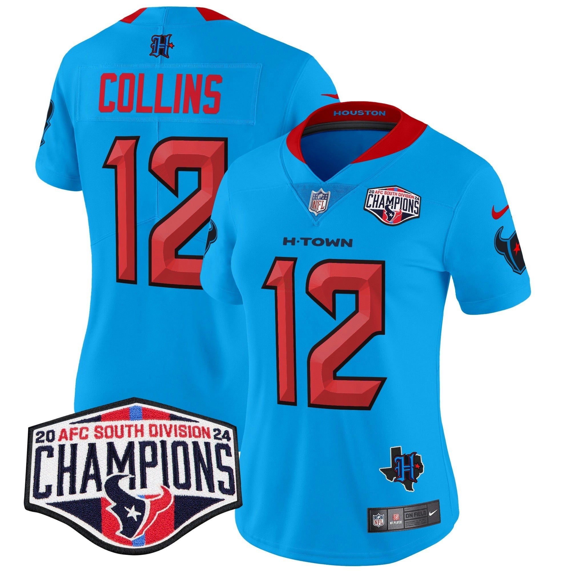 Camisa NFL Women’s Houston 2024 AFC South Division Champions Patch Vapor Limited Jersey