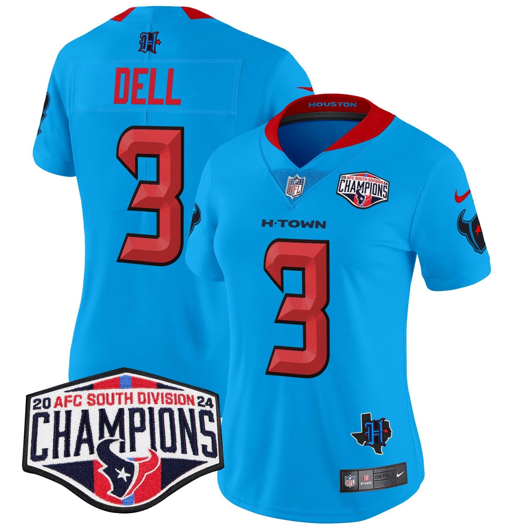 Camisa NFL Women’s Houston 2024 AFC South Division Champions Patch Vapor Limited Jersey