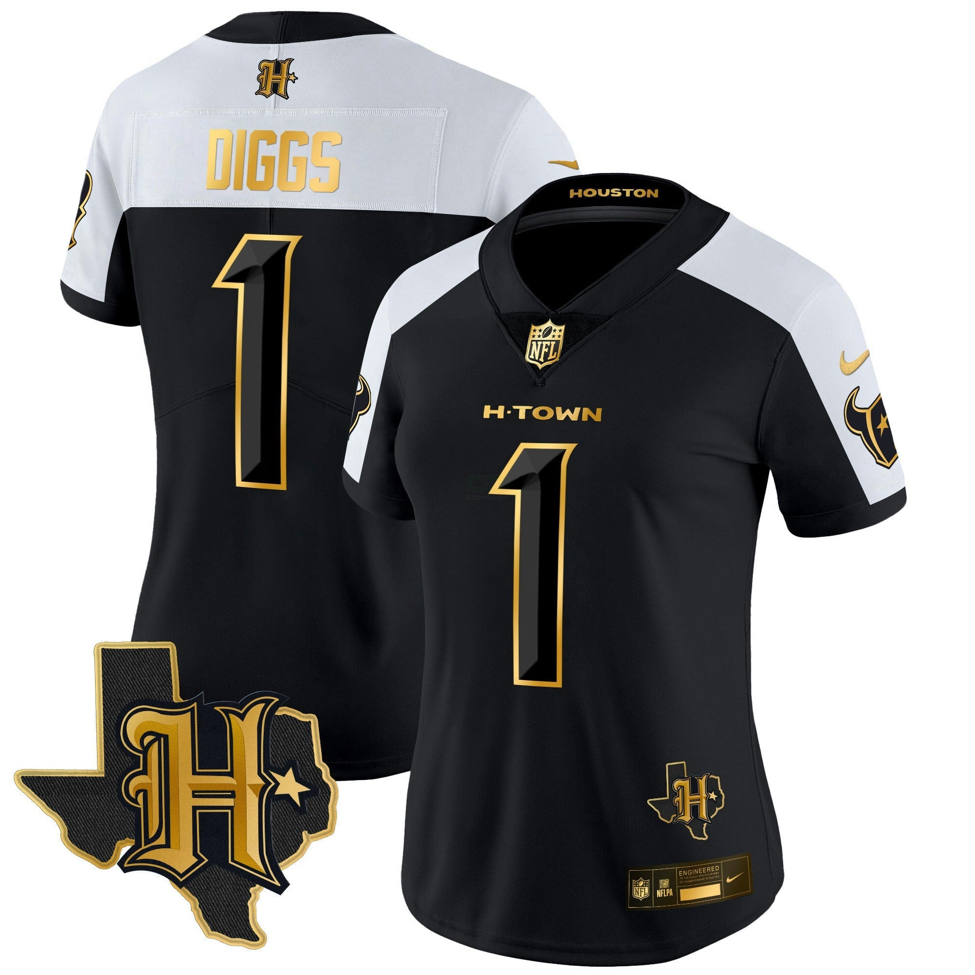 Camisa NFL Women’s Houston 2024 Texas Patch Dourada Vapor Limited Jersey
