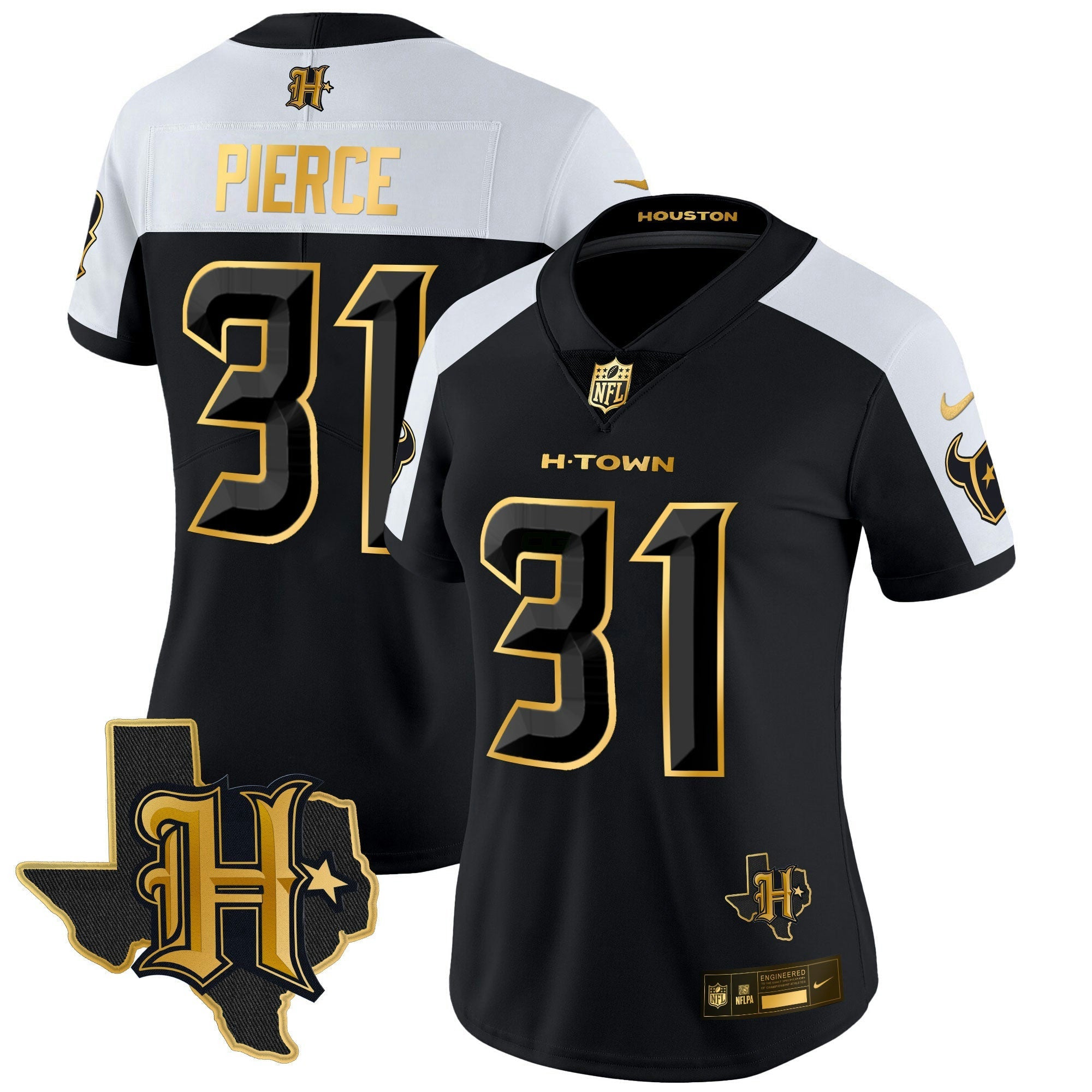 Camisa NFL Women’s Houston 2024 Texas Patch Dourada Vapor Limited Jersey