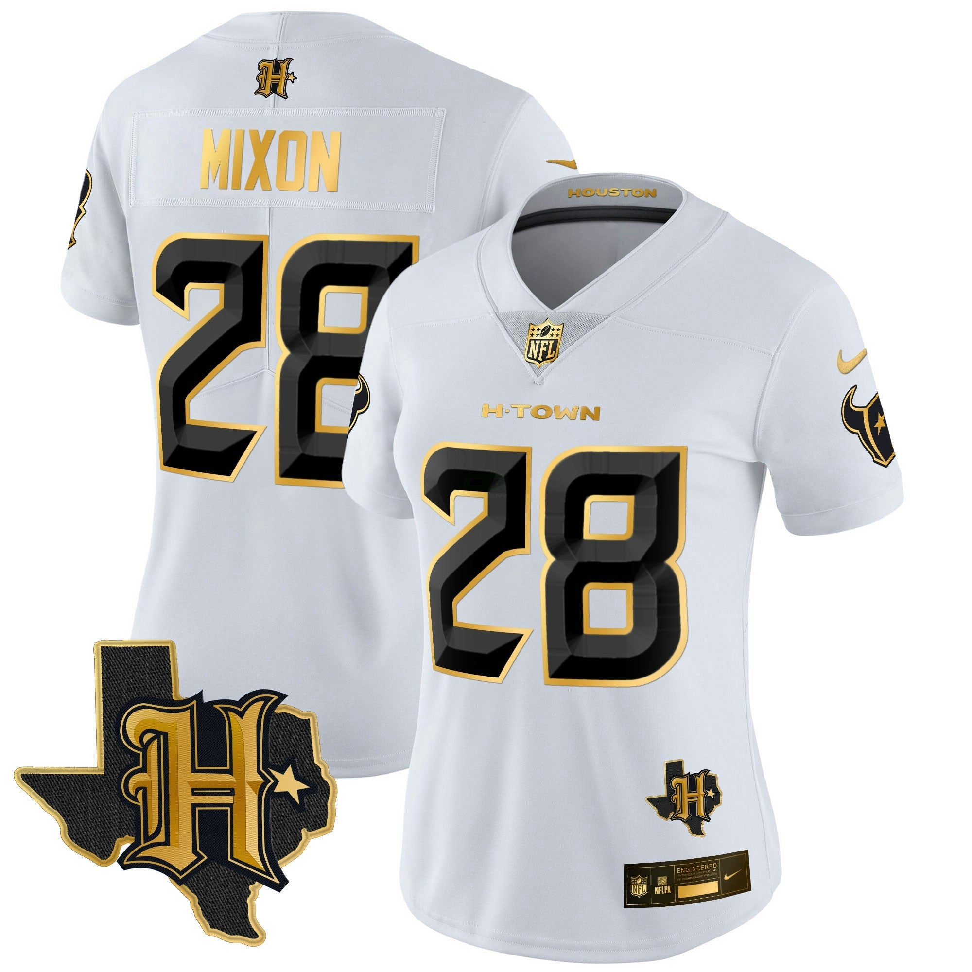 Camisa NFL Women’s Houston 2024 Texas Patch Dourada Vapor Limited Jersey