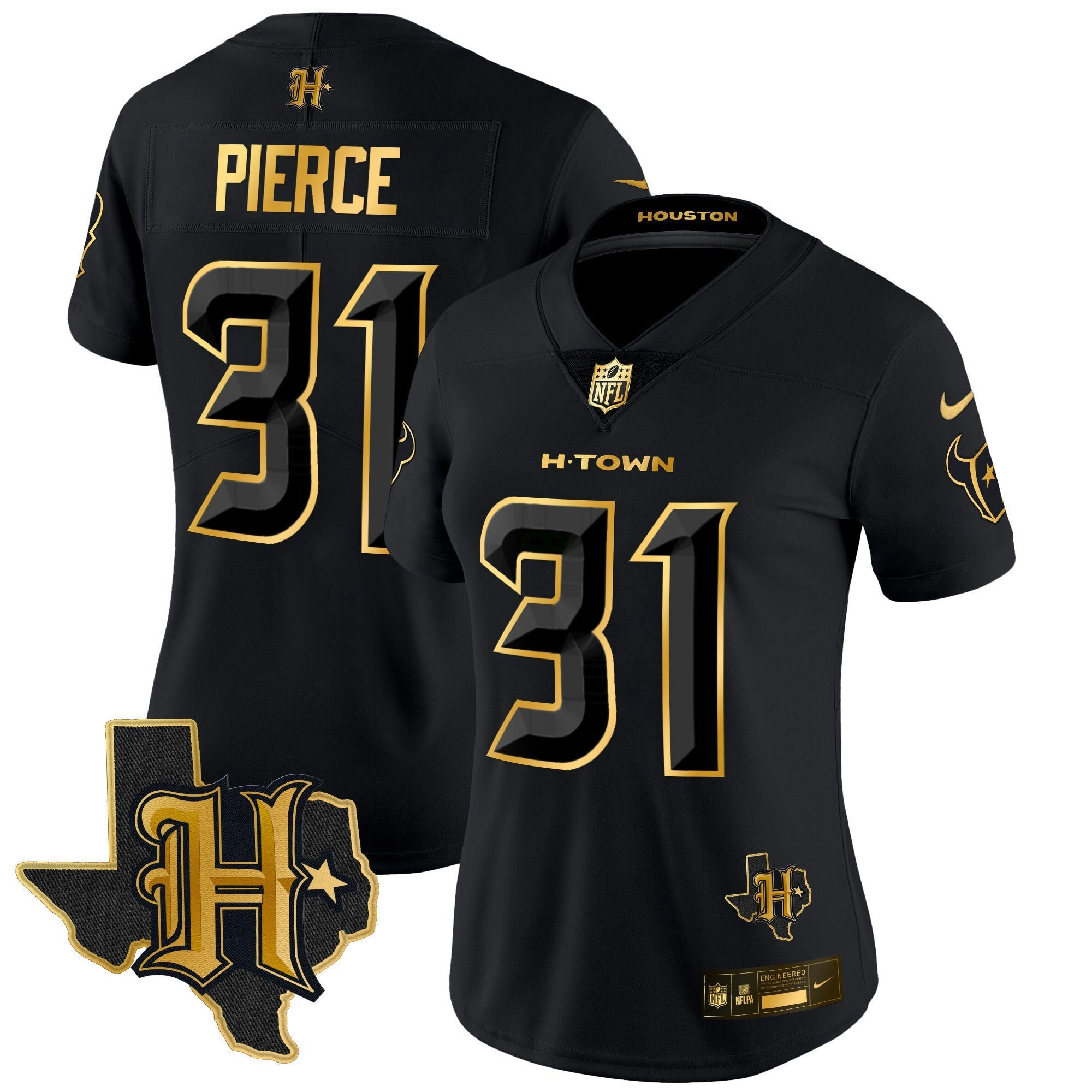Camisa NFL Women’s Houston 2024 Texas Patch Dourada Vapor Limited Jersey