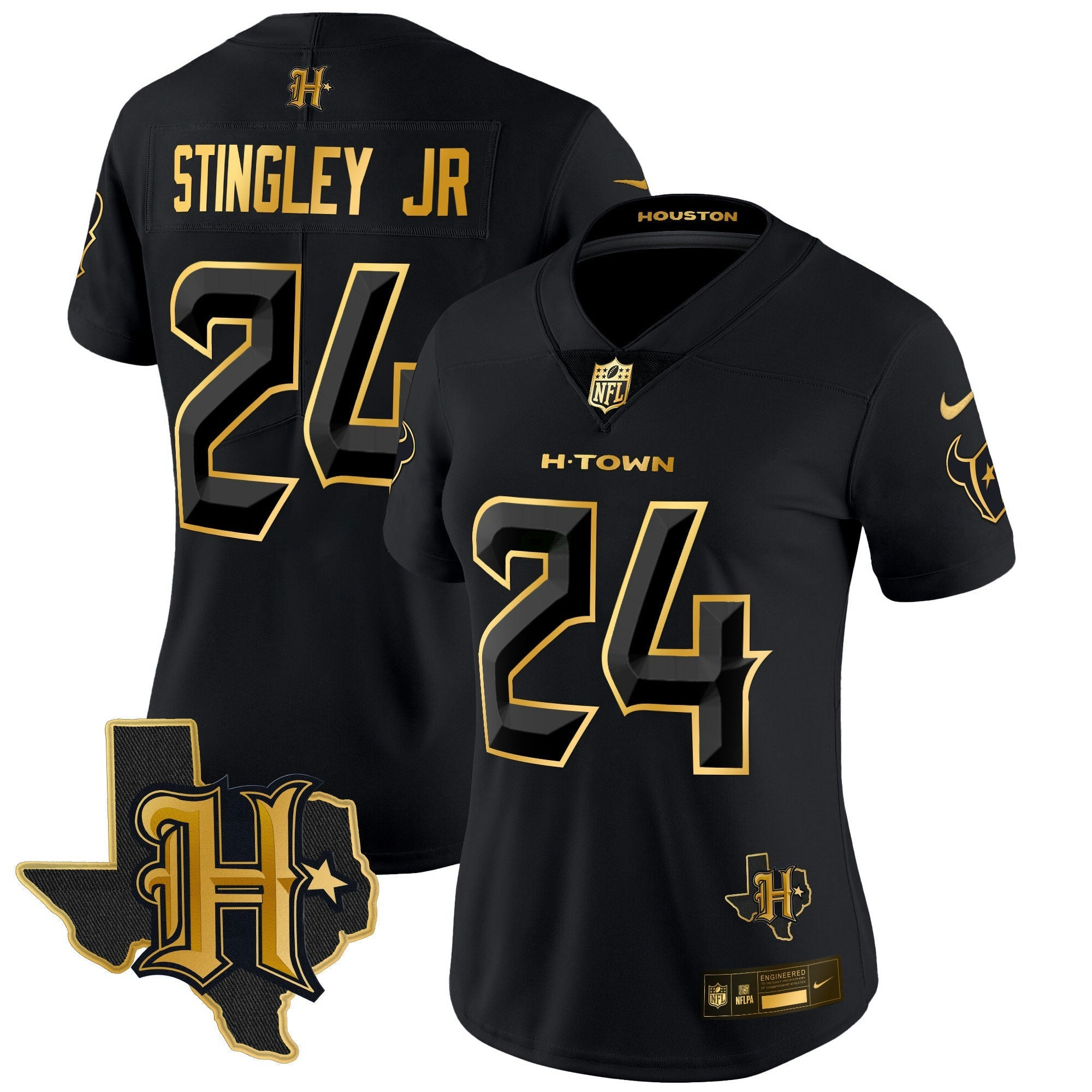 Camisa NFL Women’s Houston 2024 Texas Patch Dourada Vapor Limited Jersey