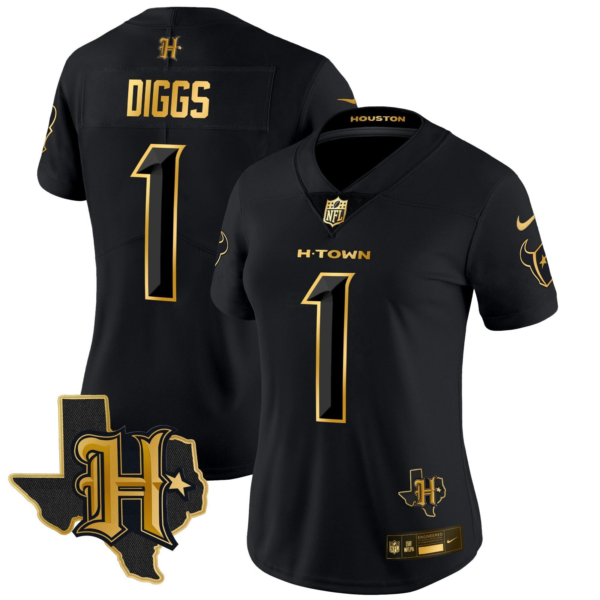 Camisa NFL Women’s Houston 2024 Texas Patch Dourada Vapor Limited Jersey
