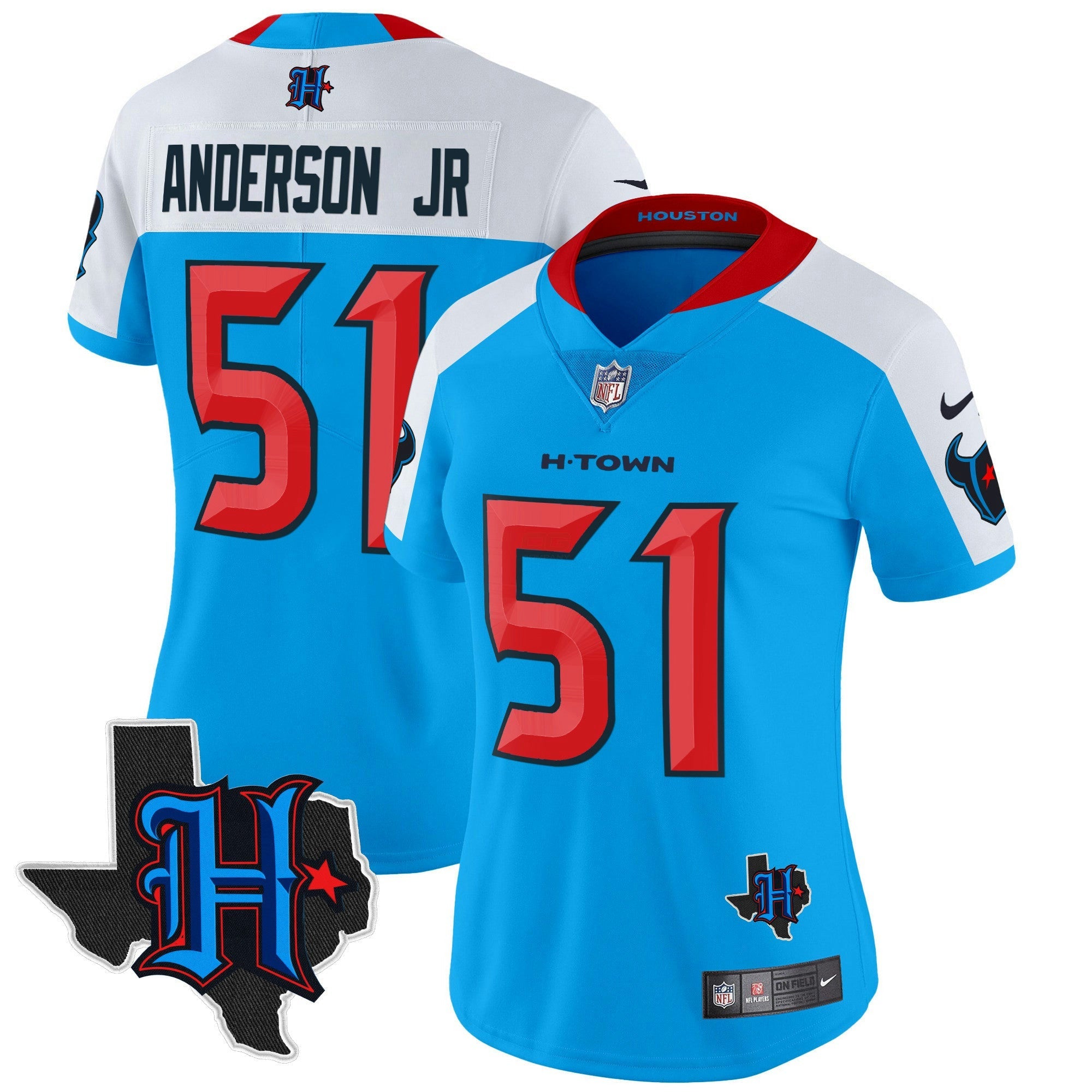 Camisa NFL Women’s Houston 2024 Texas Patch Vapor Limited Jersey V2