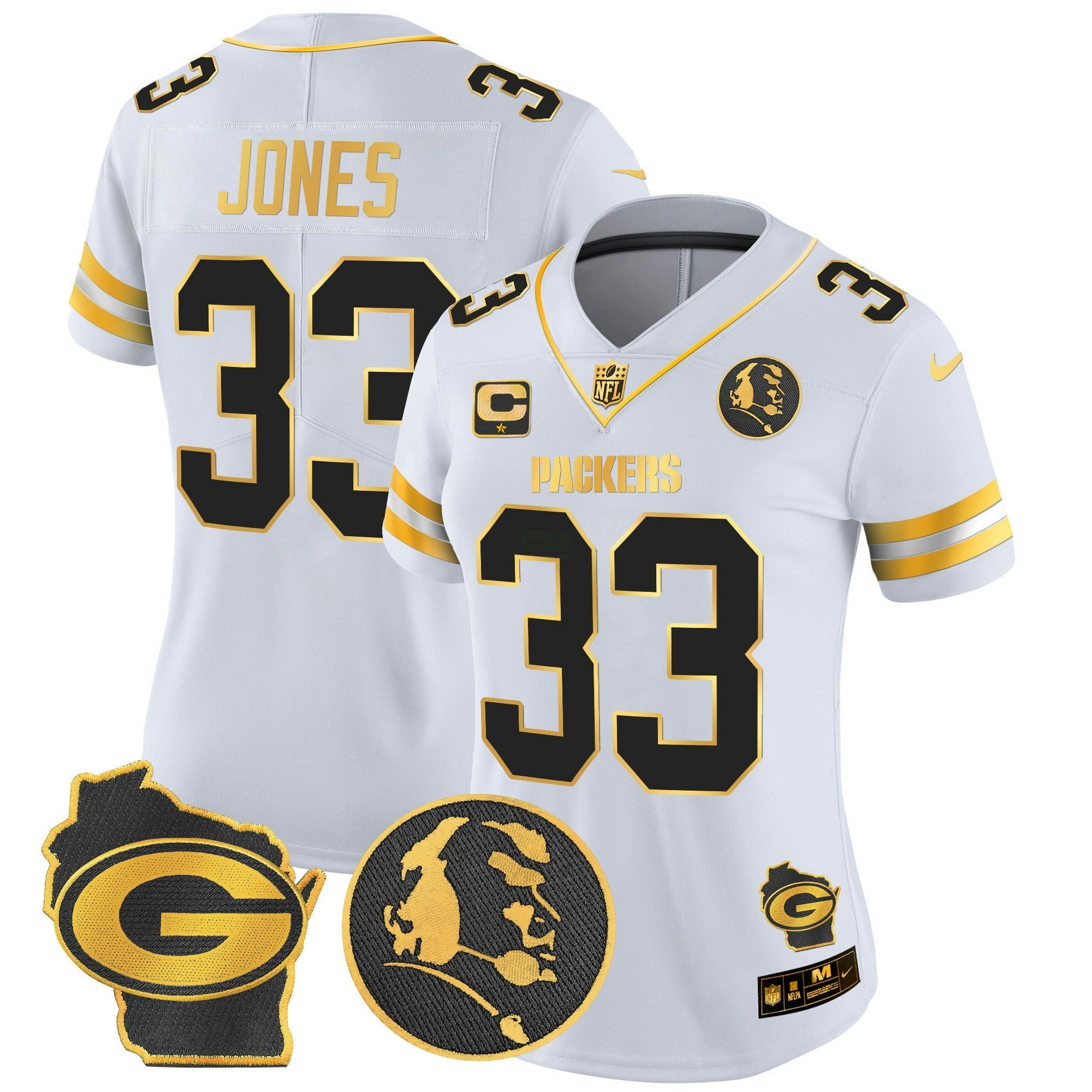 Camisa NFL Women’s John Madden & Home Patch Dourada Vapor Limited Jersey