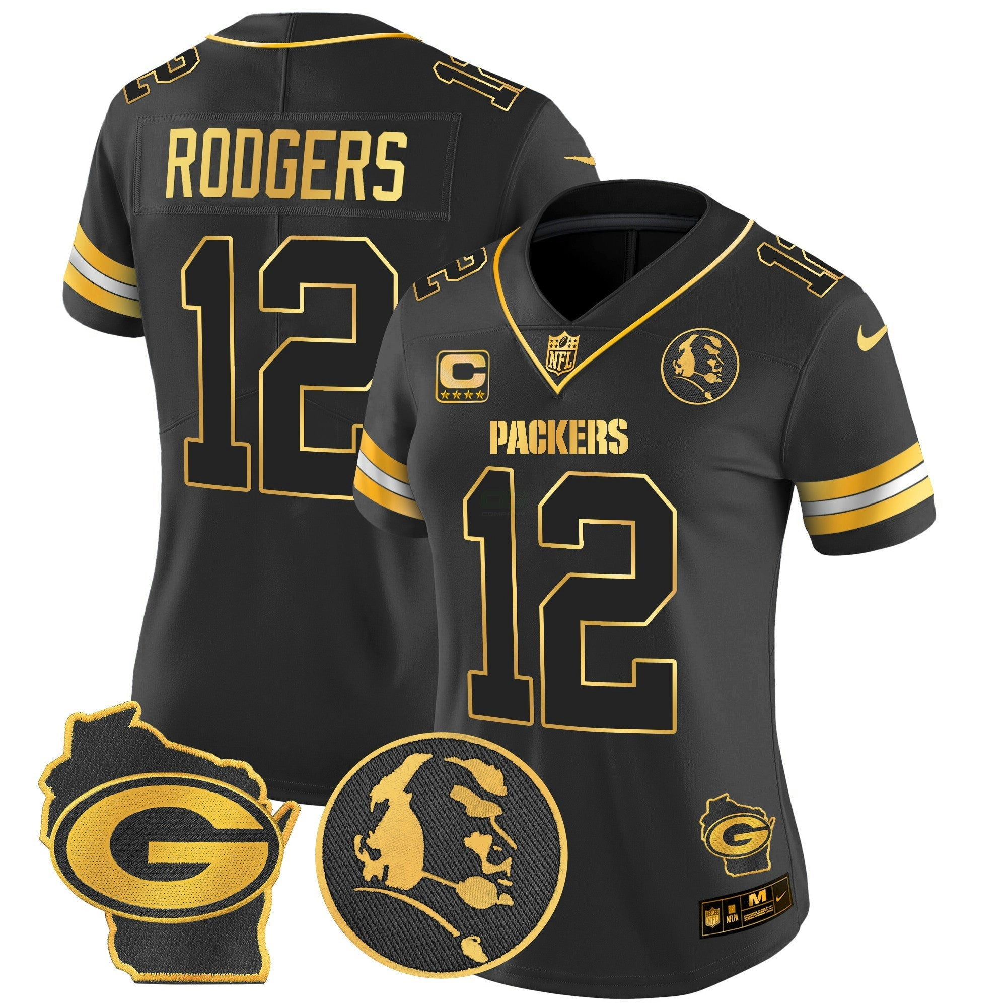 Camisa NFL Women’s John Madden & Home Patch Dourada Vapor Limited Jersey