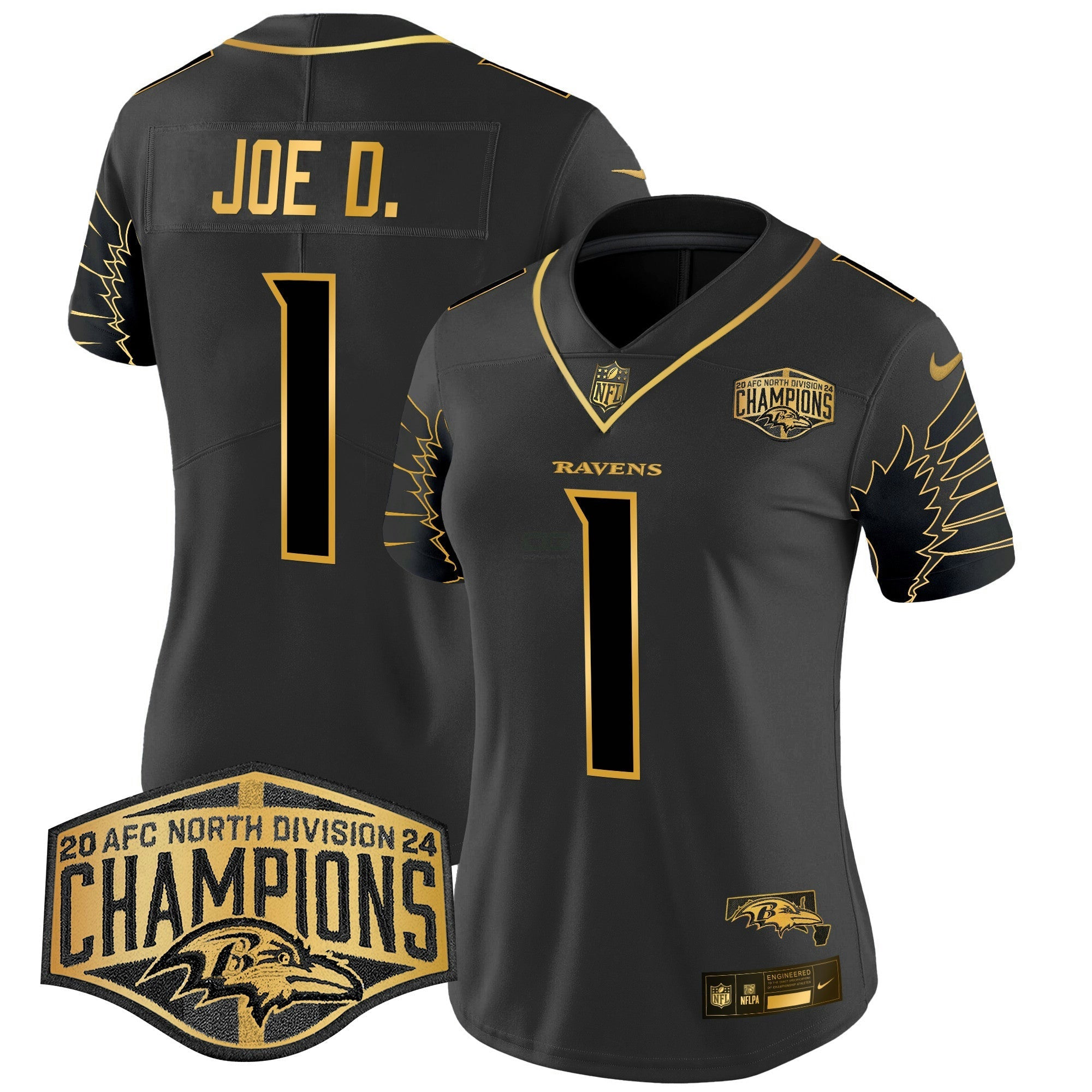 Camisa NFL Women’s Maryland 2024 AFC North Division Champions Patch Dourada Vapor Limited Jersey