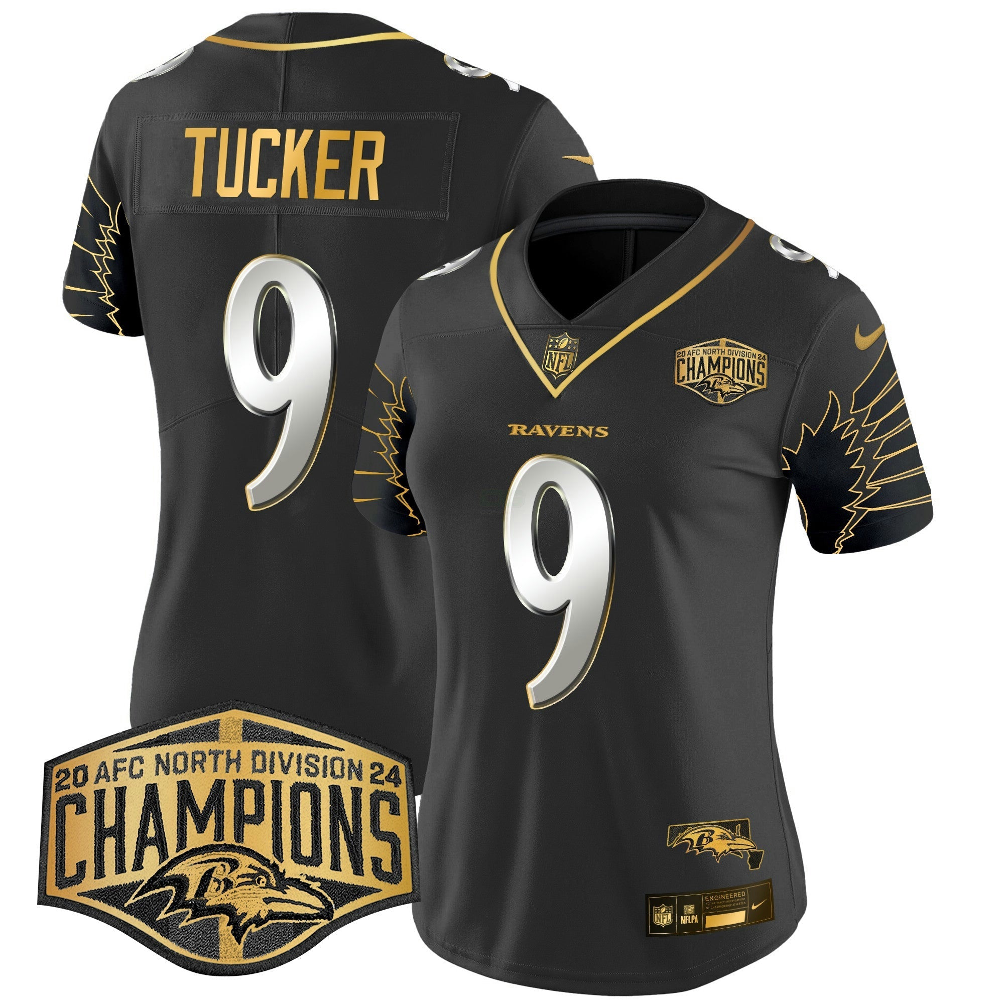 Camisa NFL Women’s Maryland 2024 AFC North Division Champions Patch Dourada Vapor Limited Jersey