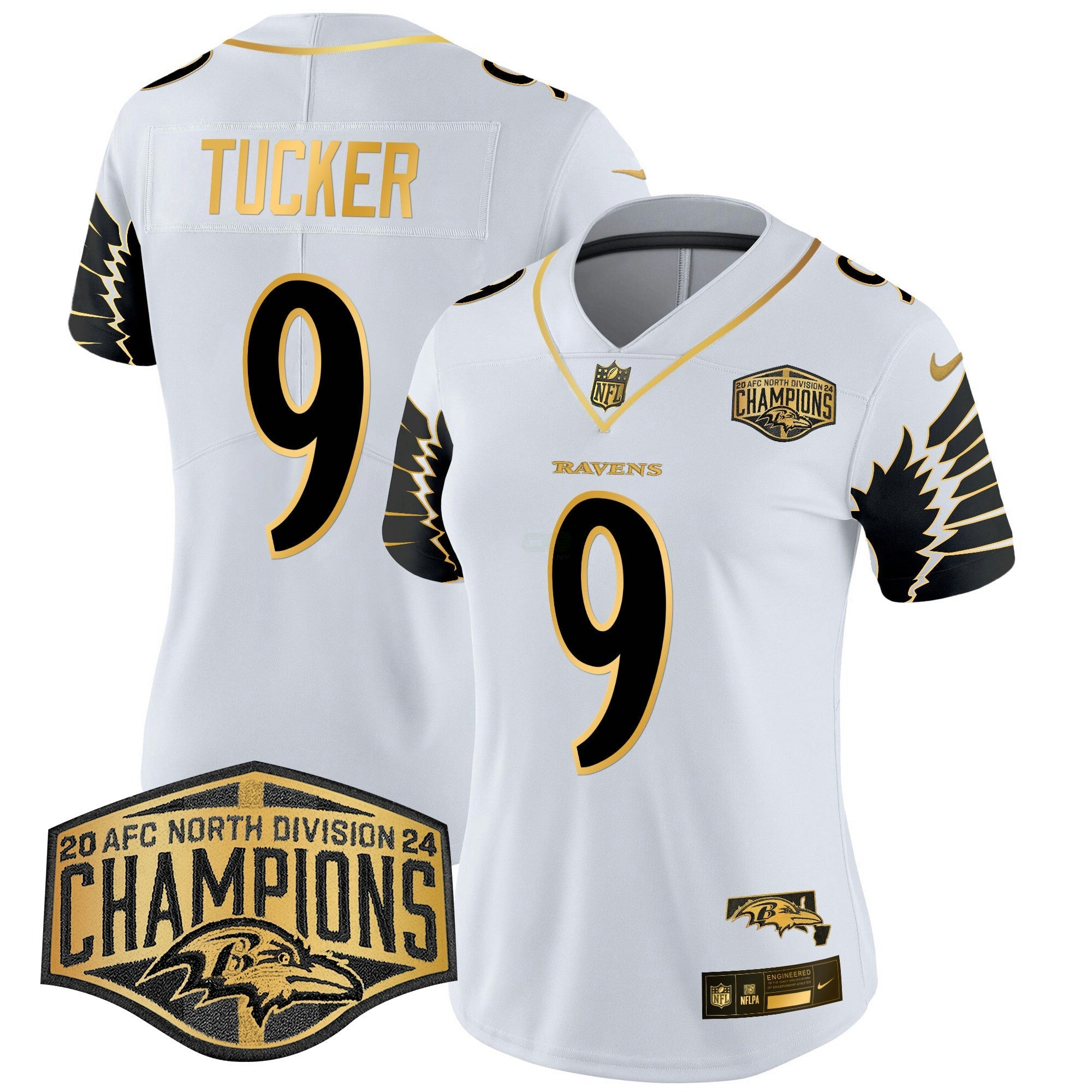 Camisa NFL Women’s Maryland 2024 AFC North Division Champions Patch Dourada Vapor Limited Jersey