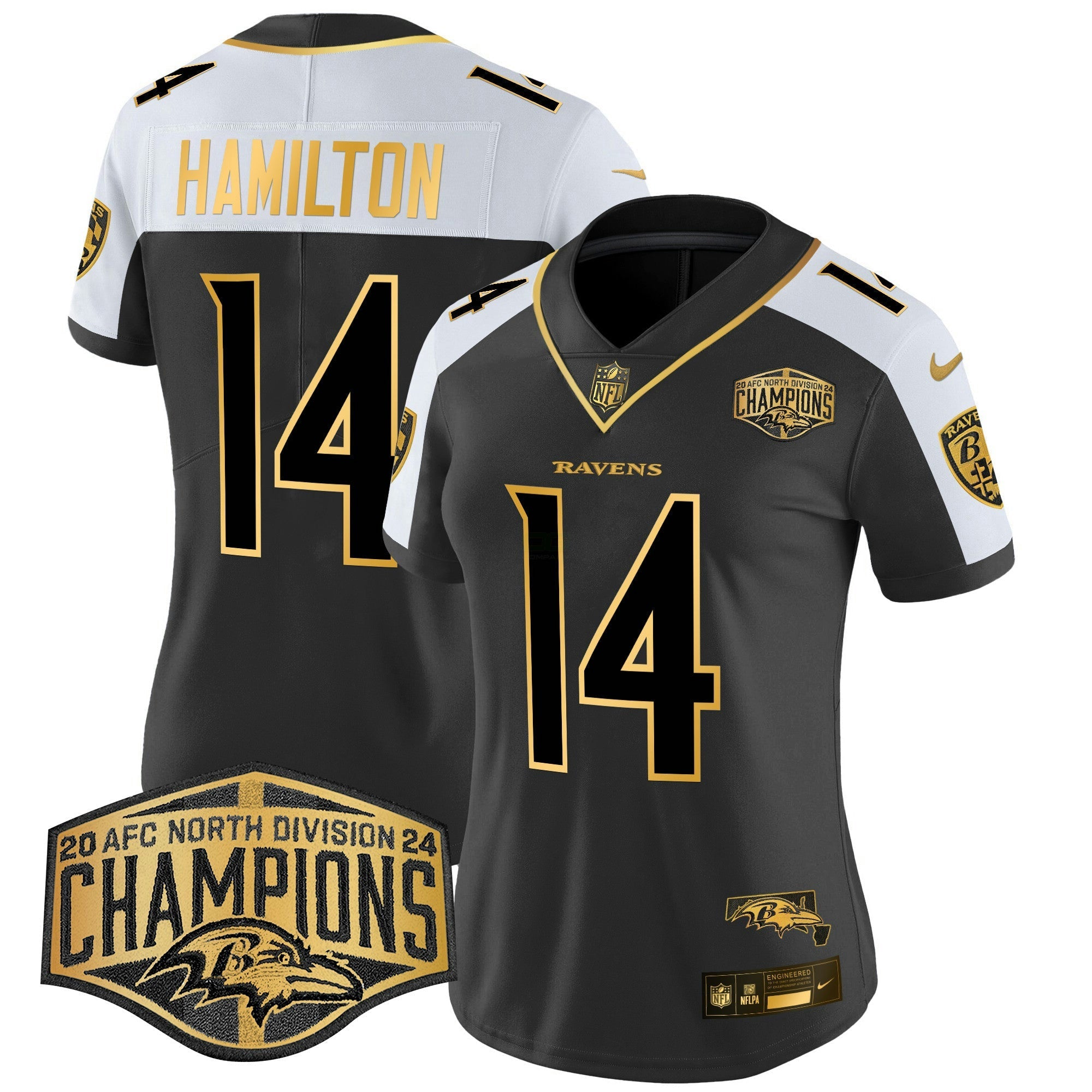 Camisa NFL Women’s Maryland 2024 AFC North Division Champions Patch Dourada Vapor Limited Jersey