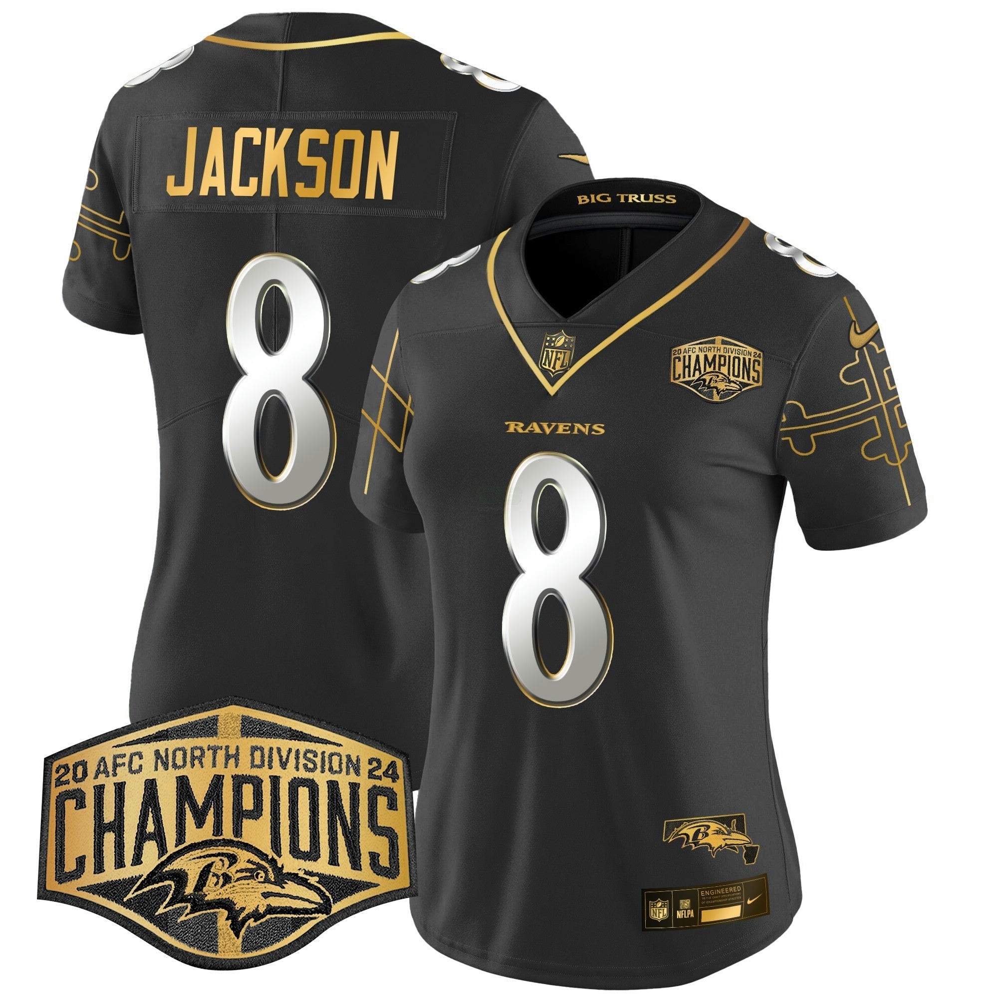 Camisa NFL Women’s Maryland Flag Map 2024 AFC North Division Champions Patch Dourada Vapor Limited Jersey