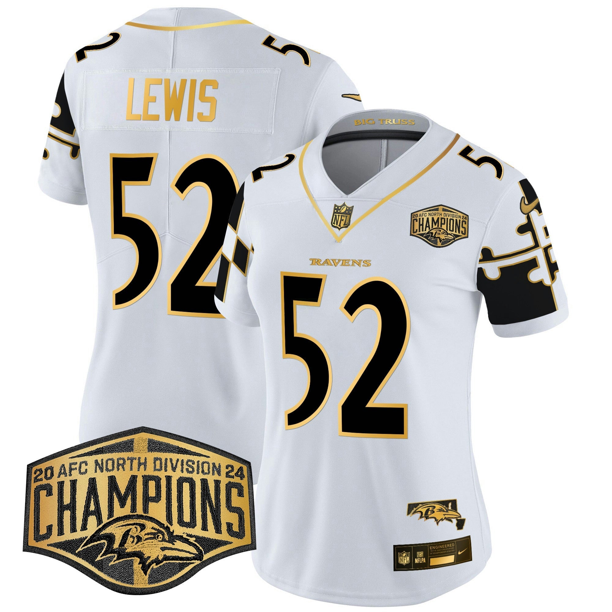 Camisa NFL Women’s Maryland Flag Map 2024 AFC North Division Champions Patch Dourada Vapor Limited Jersey