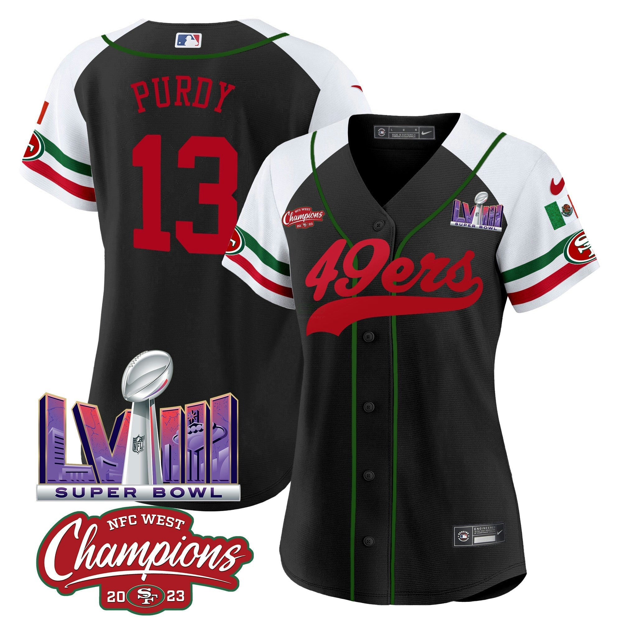 Camisa NFL Women’s Mexico NFC West Champions & Super Bowl LVIII Patch Jersey