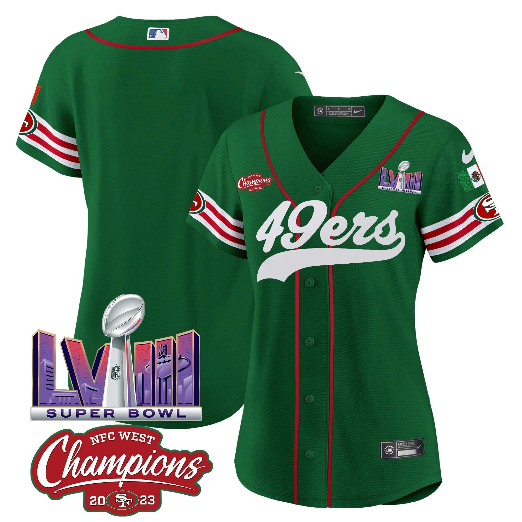 Camisa NFL Women’s Mexico NFC West Champions & Super Bowl LVIII Patch Jersey