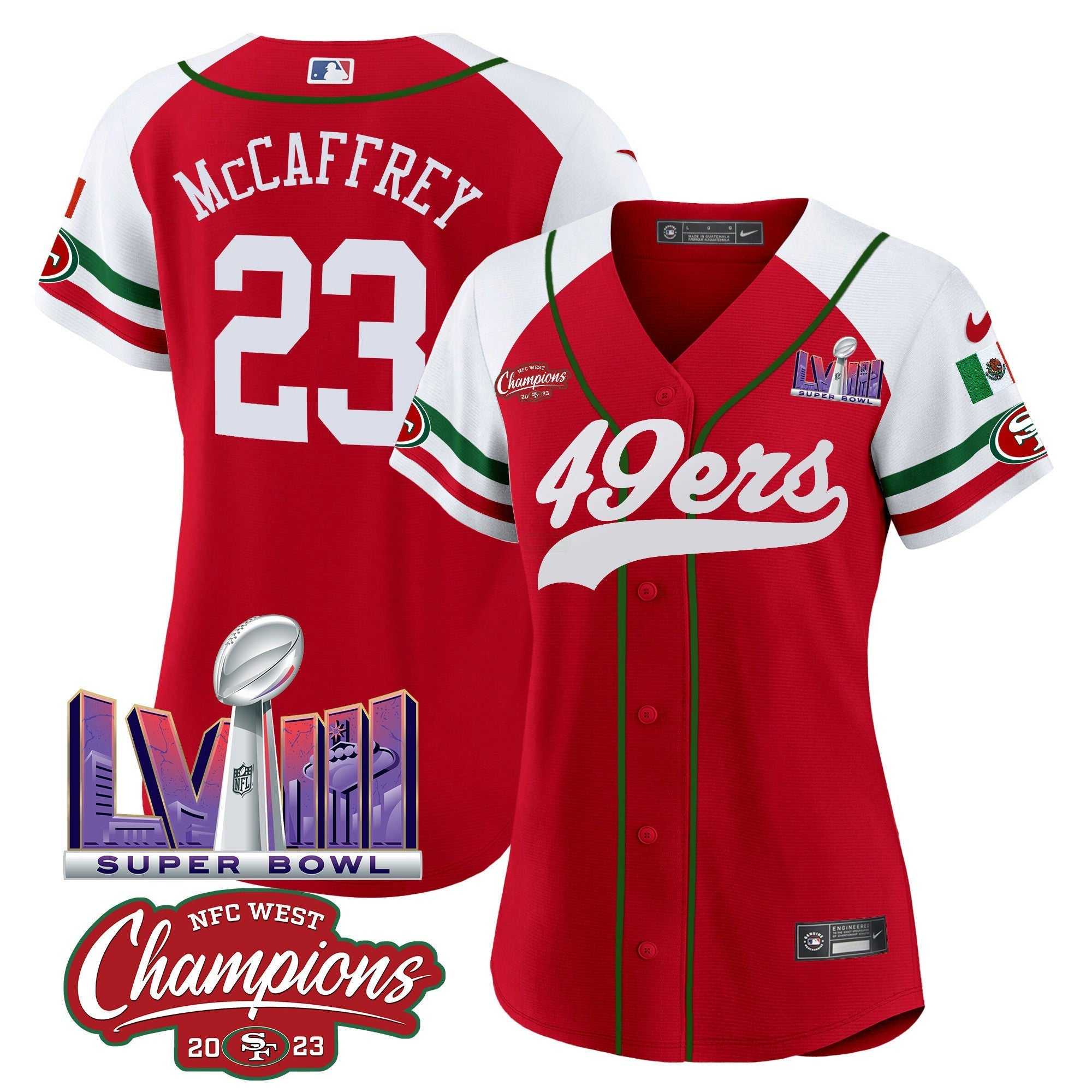 Camisa NFL Women’s Mexico NFC West Champions & Super Bowl LVIII Patch Jersey