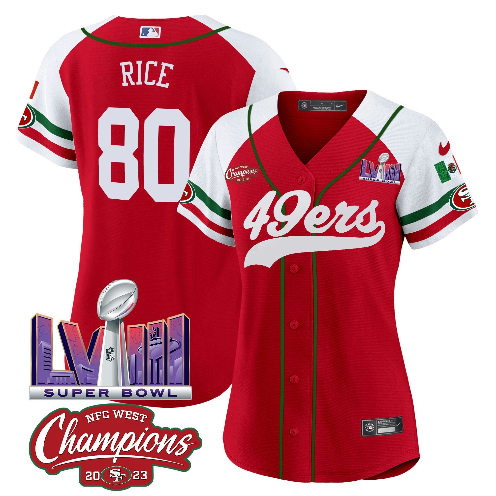 Camisa NFL Women’s Mexico NFC West Champions & Super Bowl LVIII Patch Jersey