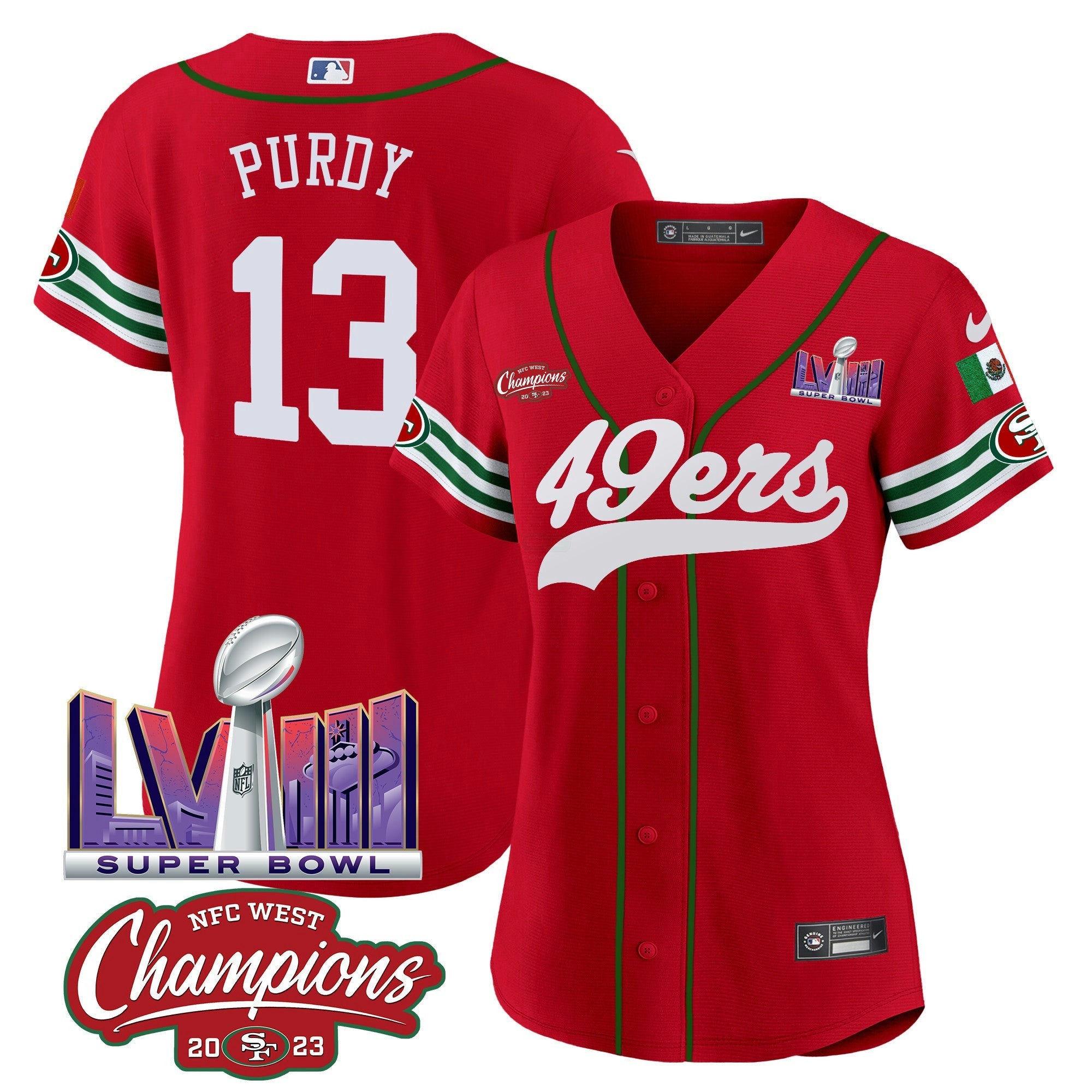 Camisa NFL Women’s Mexico NFC West Champions & Super Bowl LVIII Patch Jersey