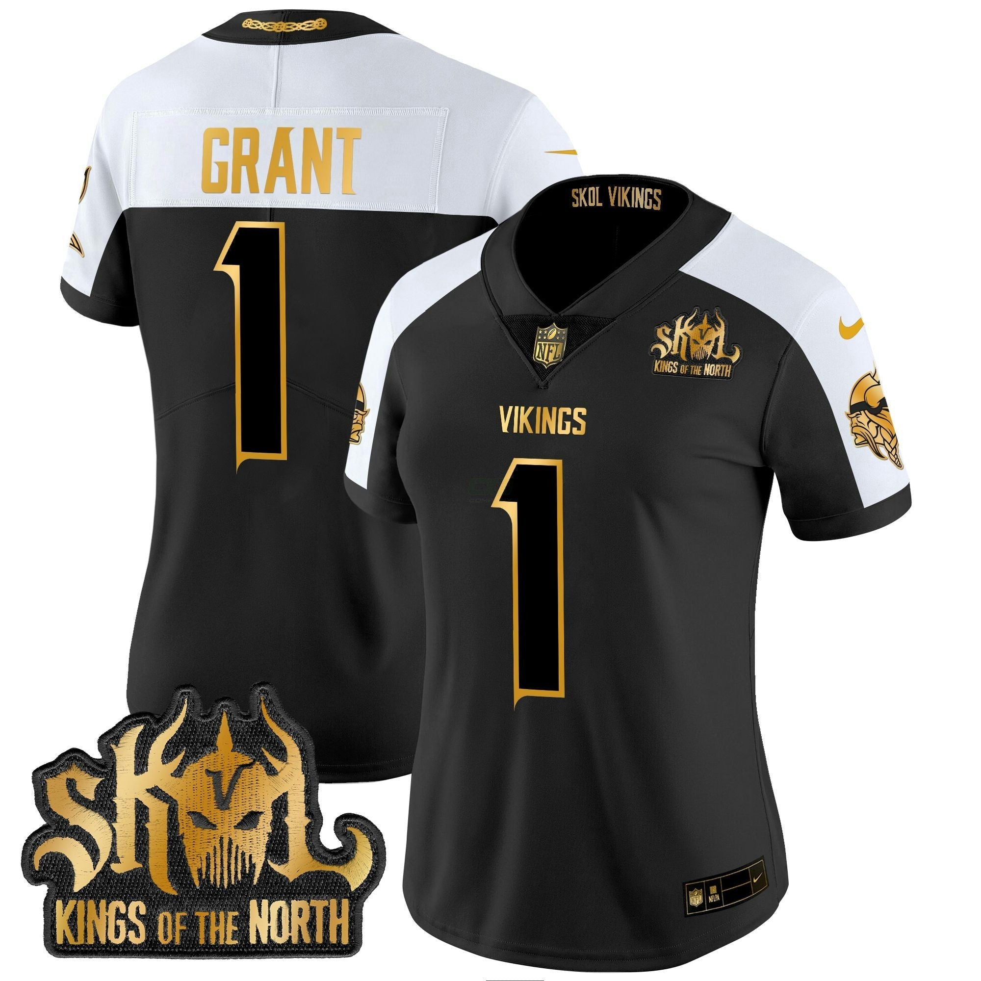Camisa NFL Women’s Minnesota 2024 Winter Warrior Skol Patch Dourada Vapor Limited Jersey