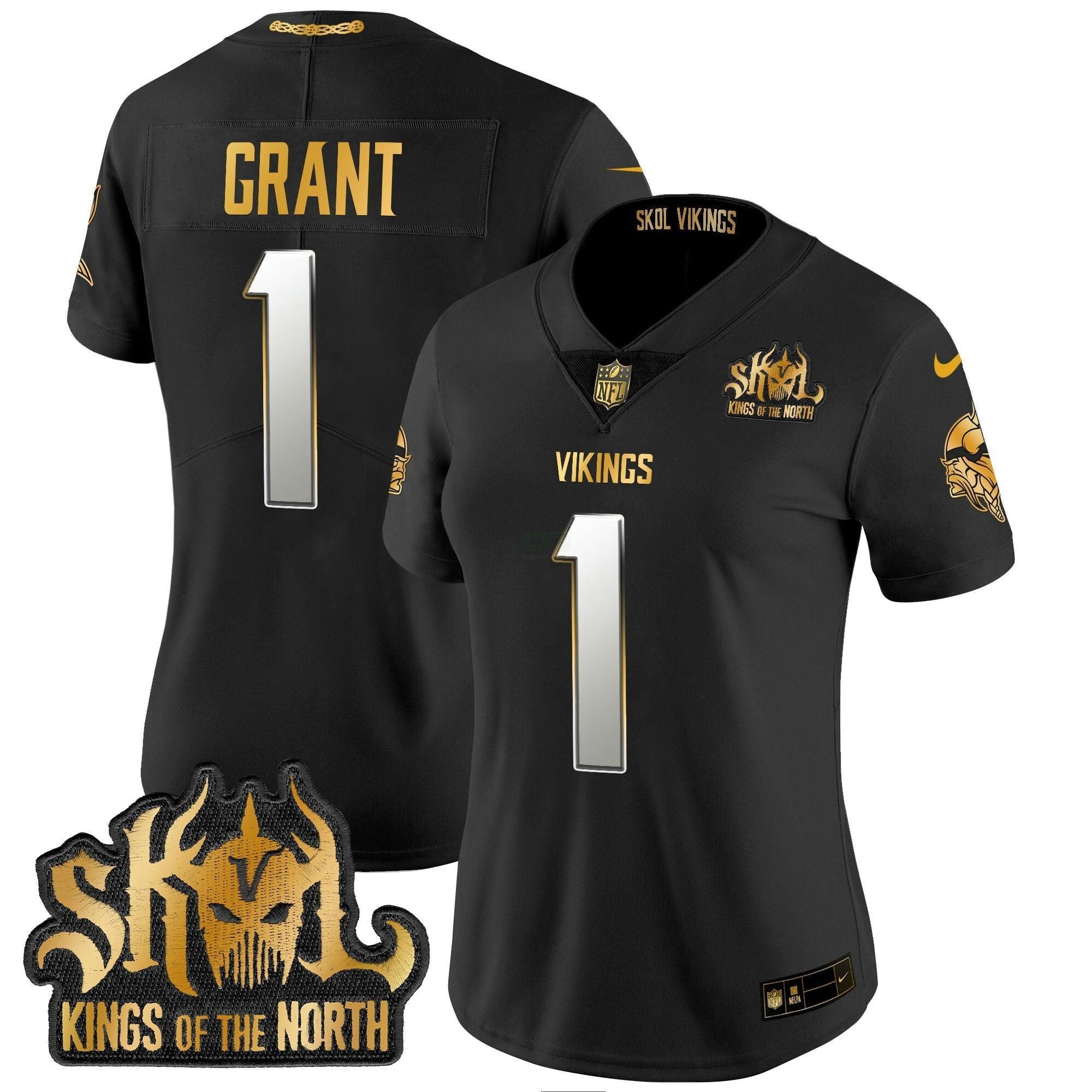 Camisa NFL Women’s Minnesota 2024 Winter Warrior Skol Patch Dourada Vapor Limited Jersey