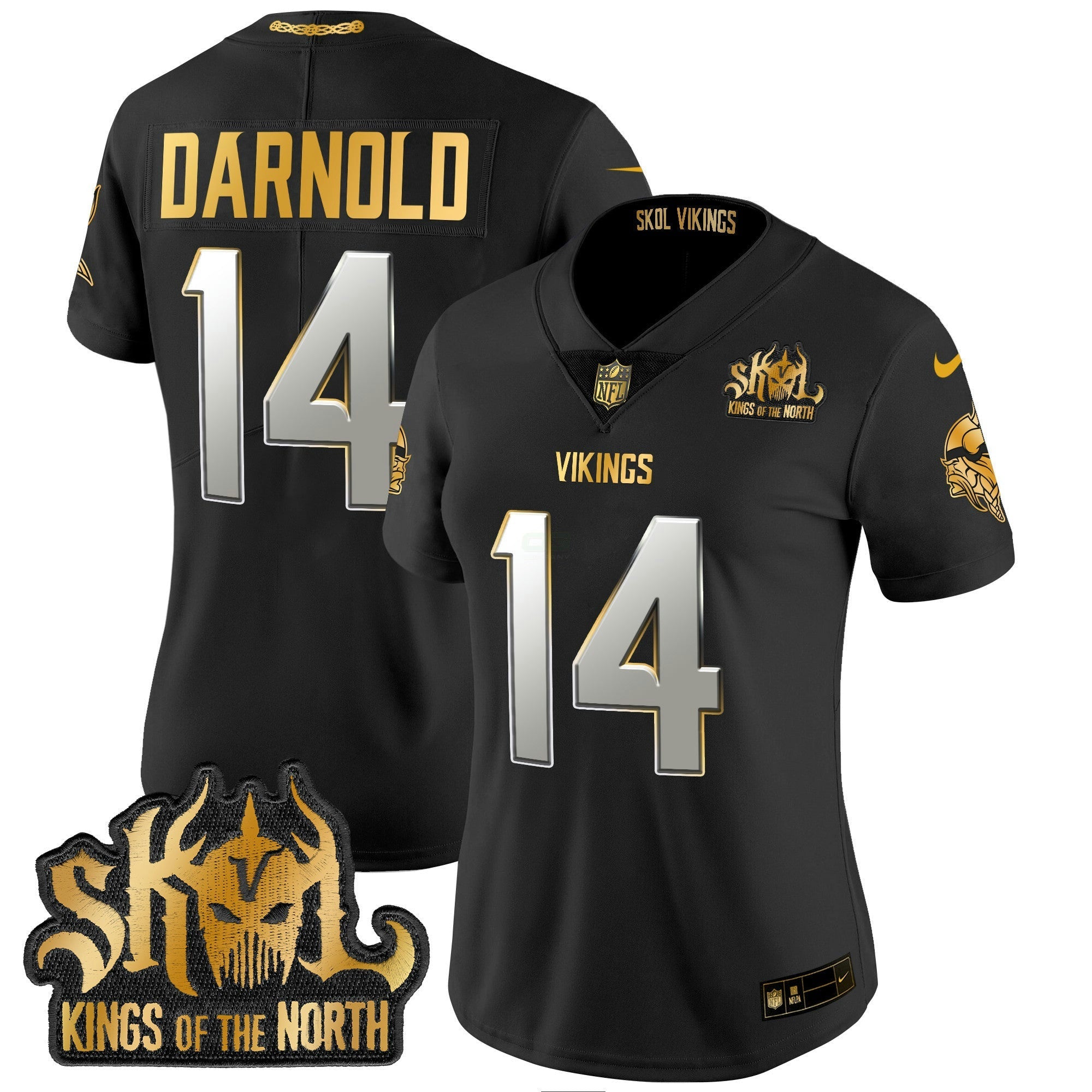 Camisa NFL Women’s Minnesota 2024 Winter Warrior Skol Patch Dourada Vapor Limited Jersey