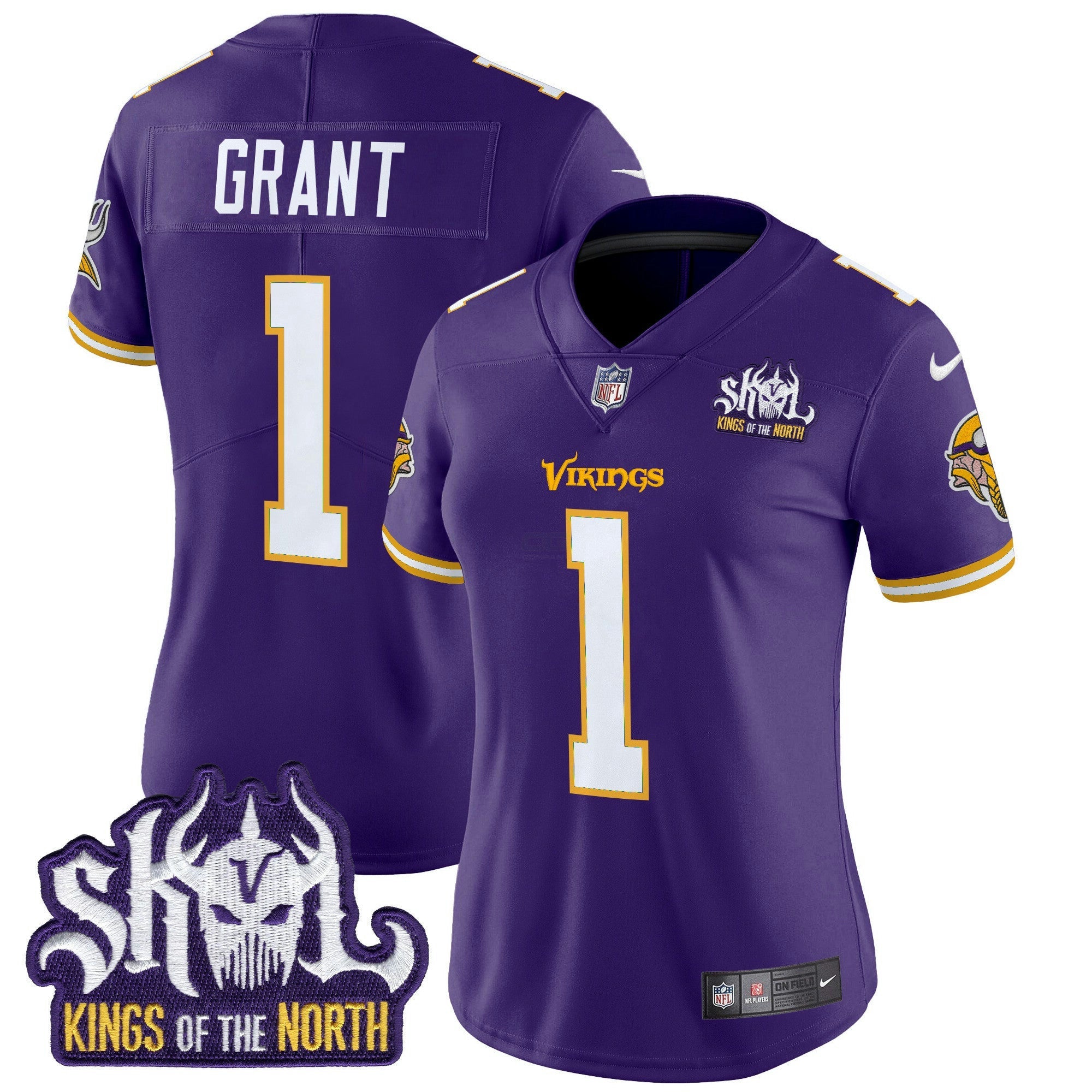 Camisa NFL Women’s Minnesota King Of The North Patch Throwback Vapor Limited Jersey