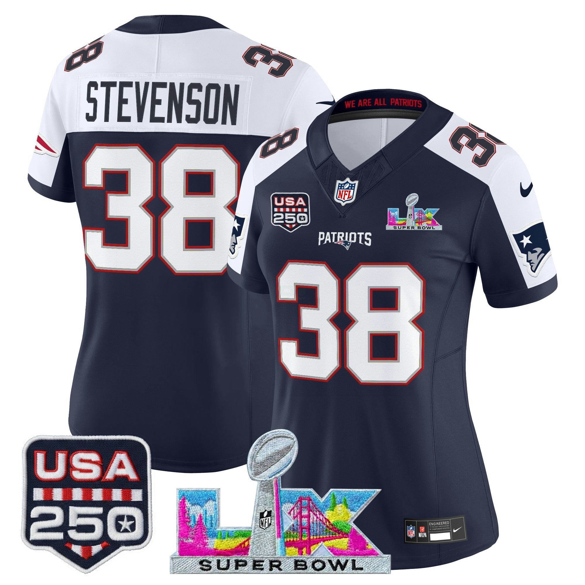 Camisa NFL Women’s New England “Super Bowl LX & United States 250th Anniversary Patch” Vapor Limited Jersey
