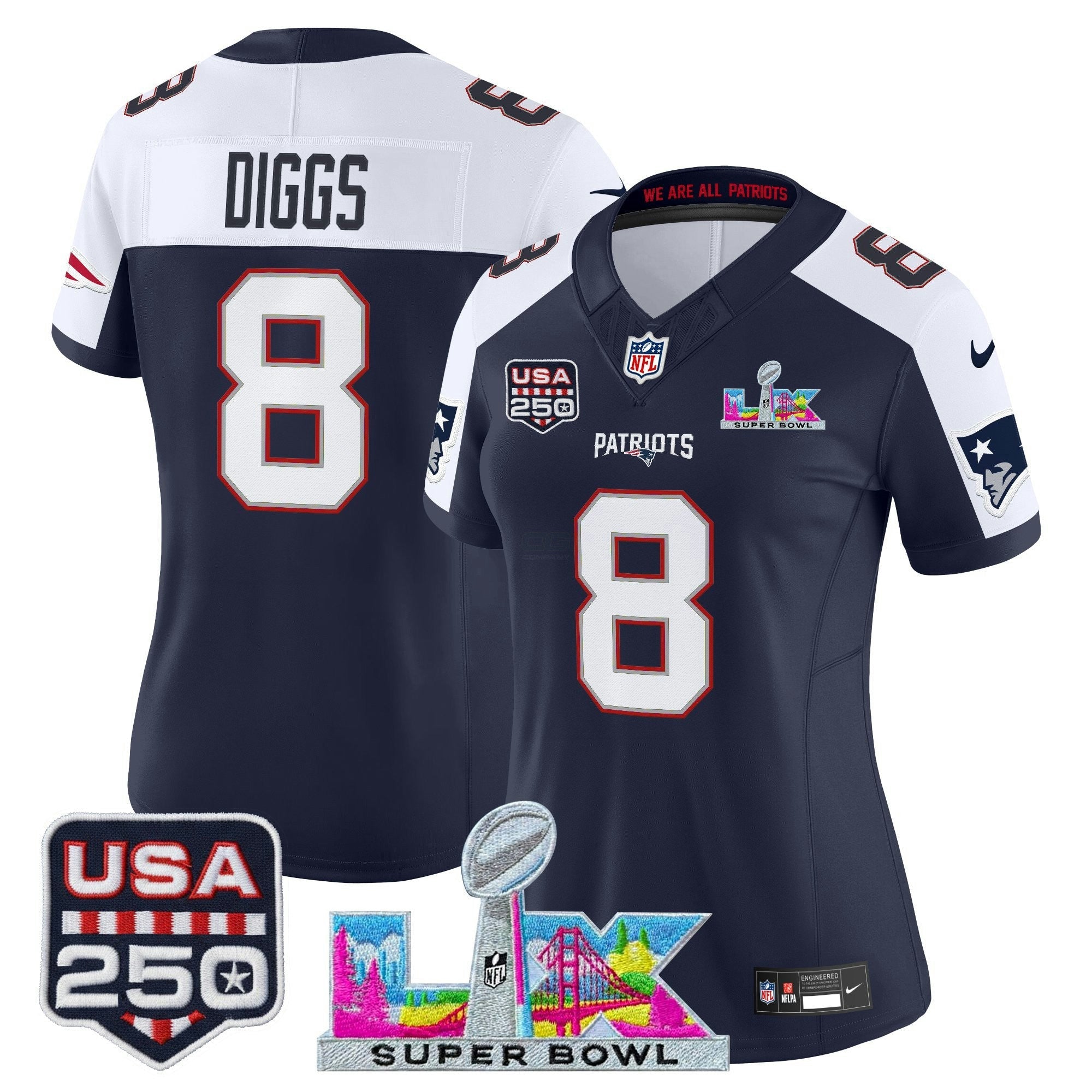 Camisa NFL Women’s New England “Super Bowl LX & United States 250th Anniversary Patch” Vapor Limited Jersey