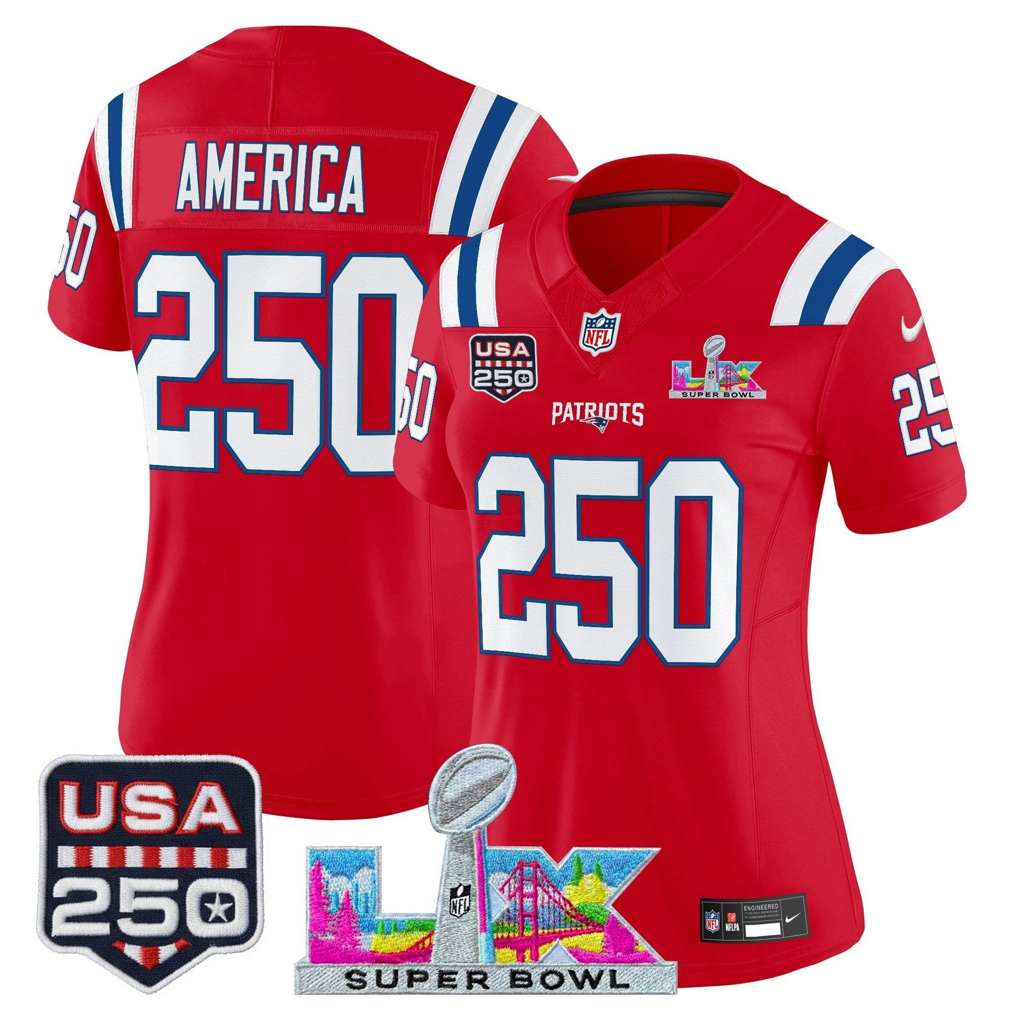 Camisa NFL Women’s New England “Super Bowl LX & United States 250th Anniversary Patch” Vapor Limited Jersey