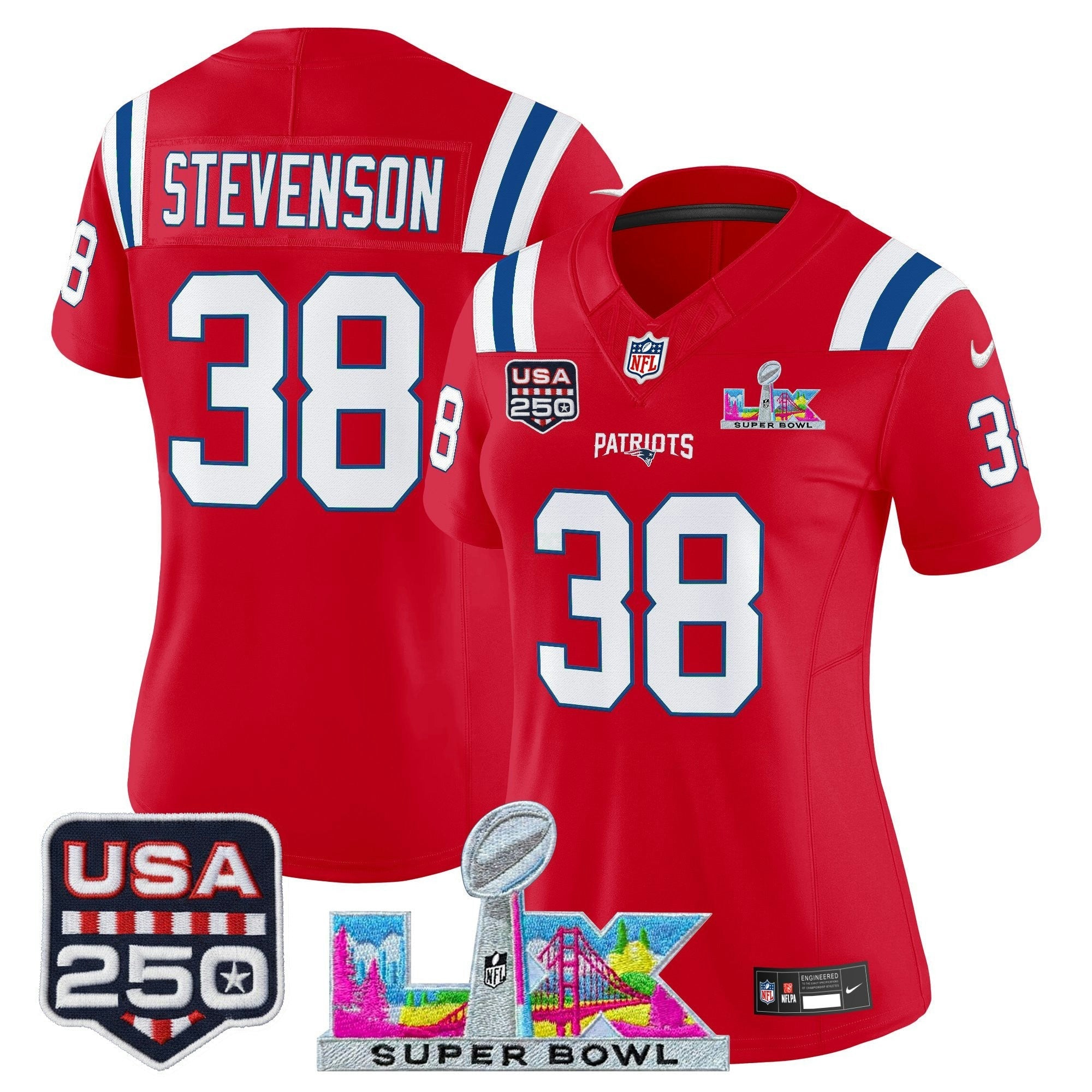 Camisa NFL Women’s New England “Super Bowl LX & United States 250th Anniversary Patch” Vapor Limited Jersey