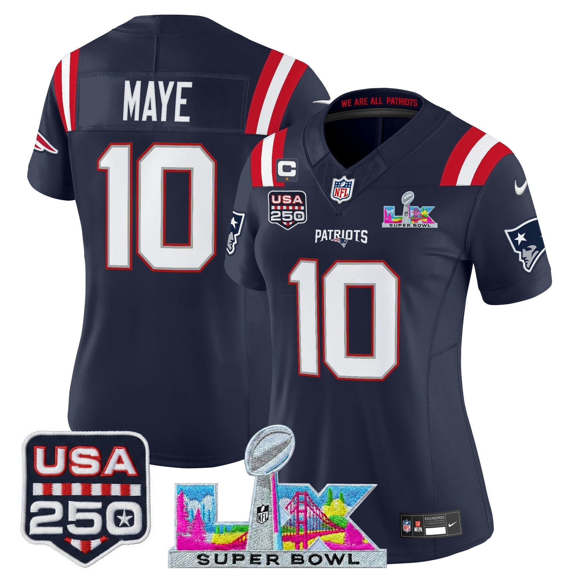 Camisa NFL Women’s New England “Super Bowl LX & United States 250th Anniversary Patch” Vapor Limited Jersey