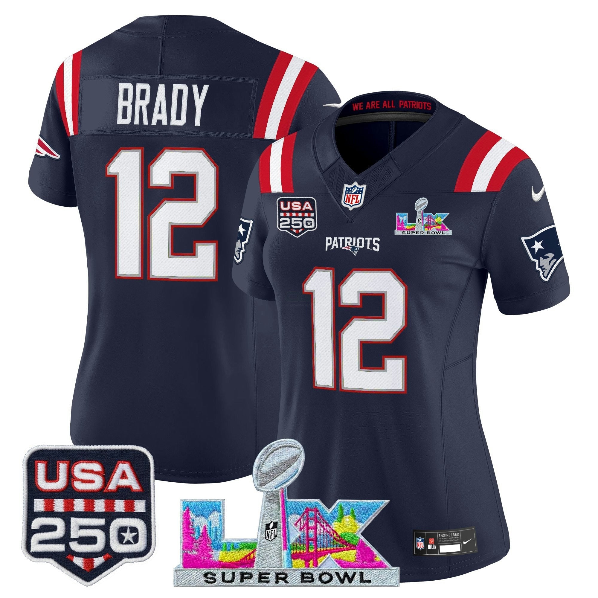 Camisa NFL Women’s New England “Super Bowl LX & United States 250th Anniversary Patch” Vapor Limited Jersey