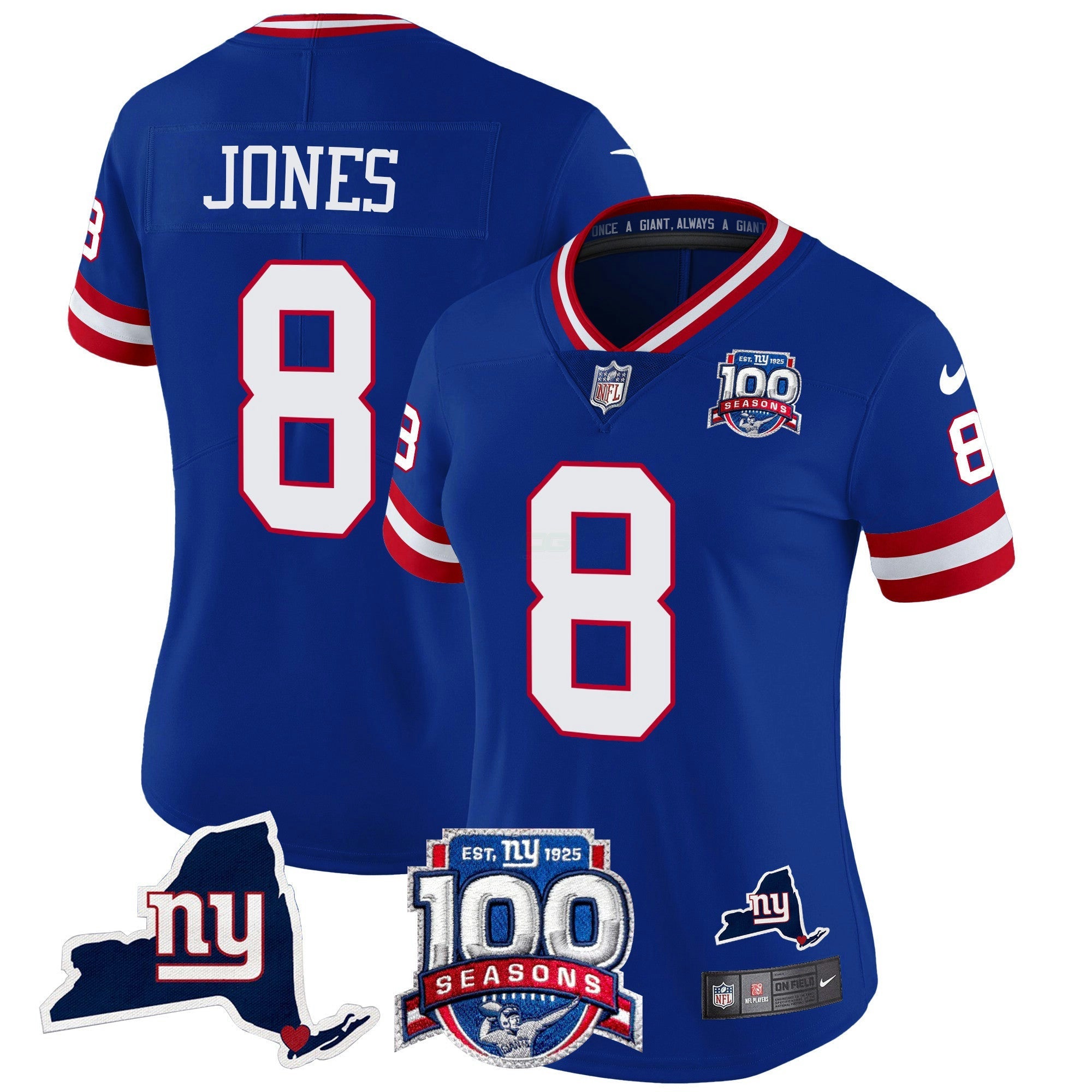 Camisa NFL Women’s New York 100th Season & State Patch Vapor Limited Jersey
