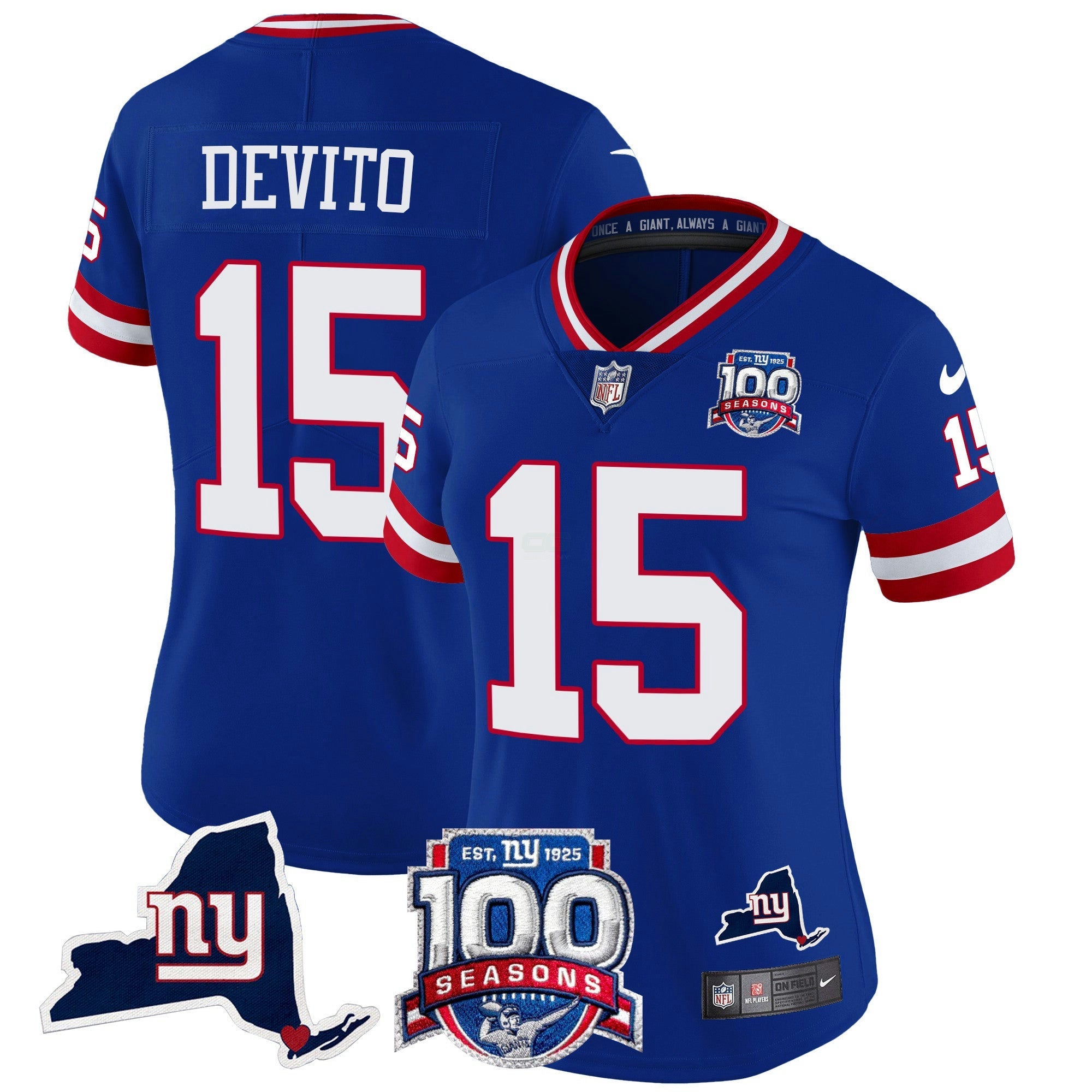 Camisa NFL Women’s New York 100th Season & State Patch Vapor Limited Jersey