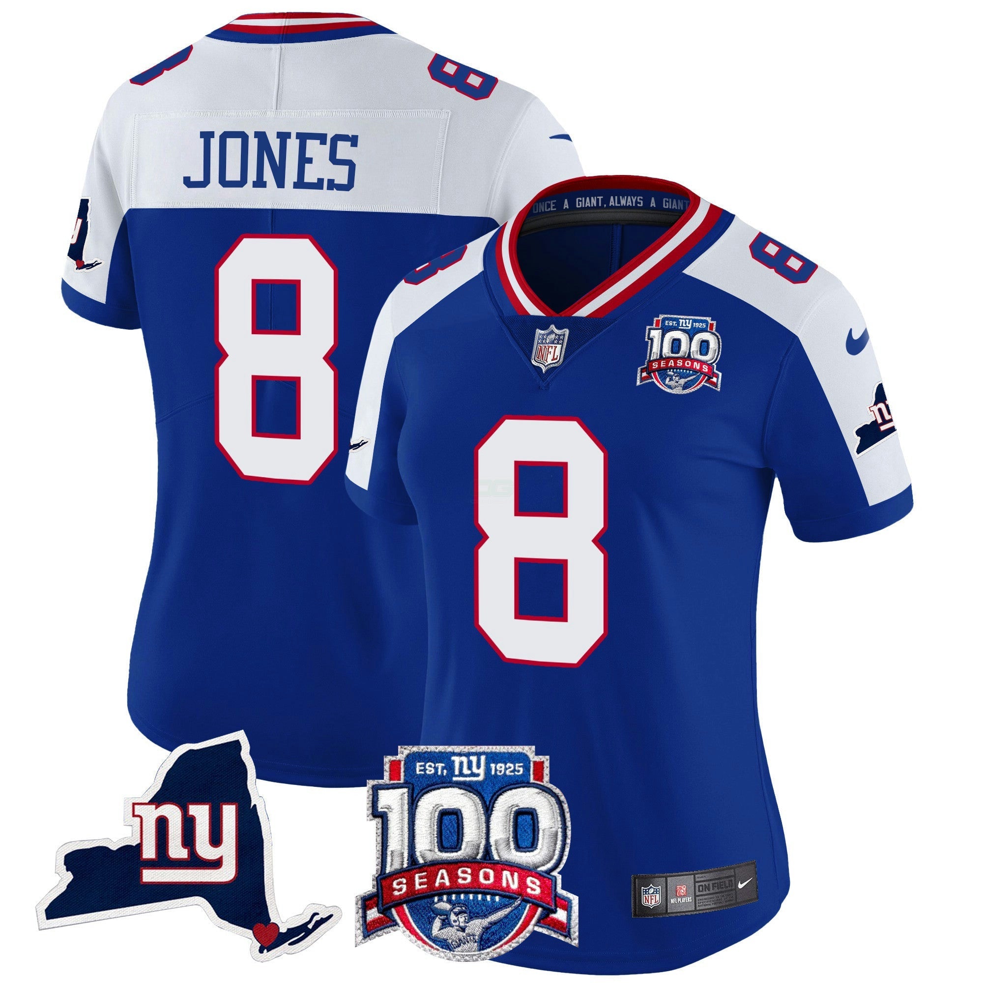 Camisa NFL Women’s New York 100th Season & State Patch Vapor Limited Jersey