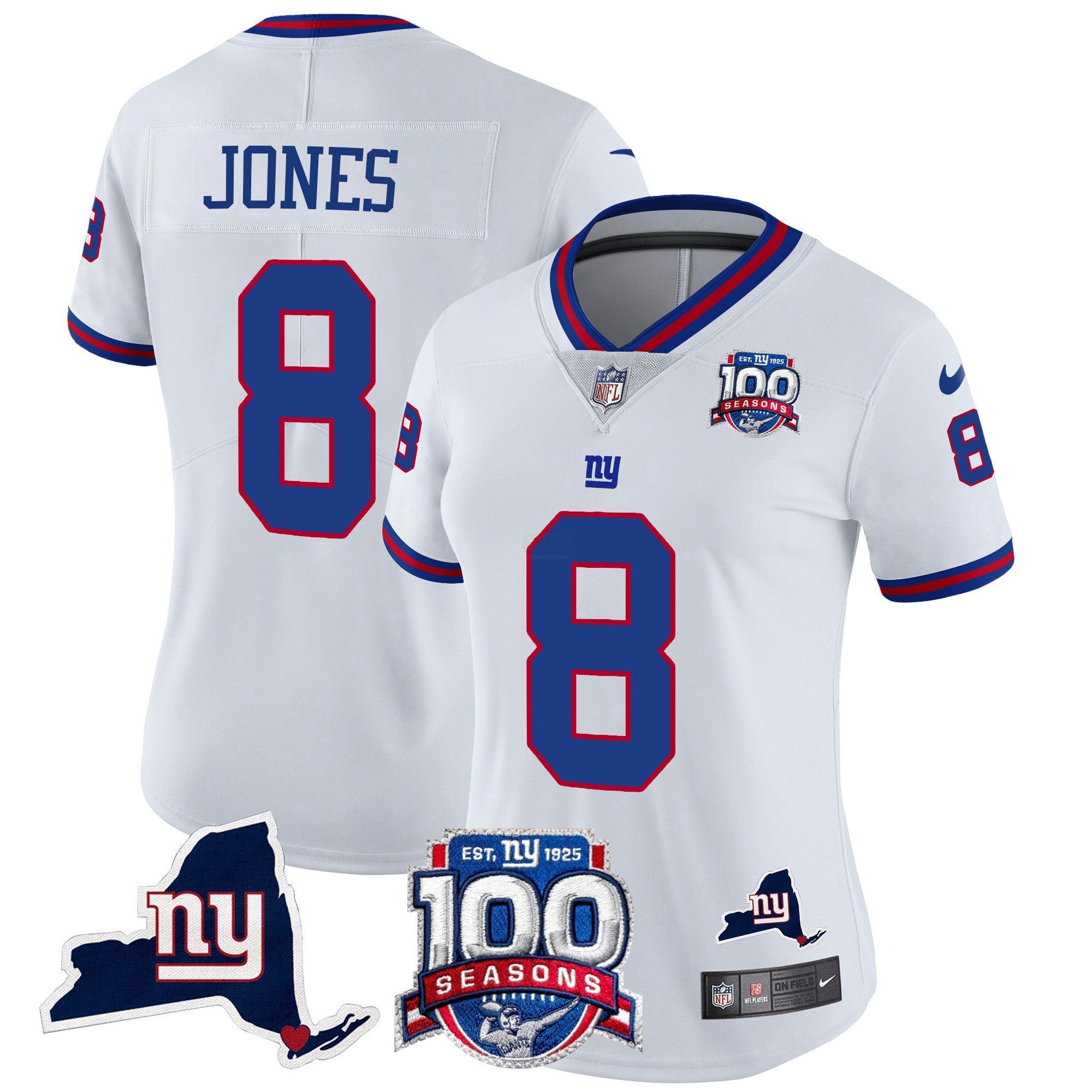 Camisa NFL Women’s New York 100th Season & State Patch Vapor Limited Jersey
