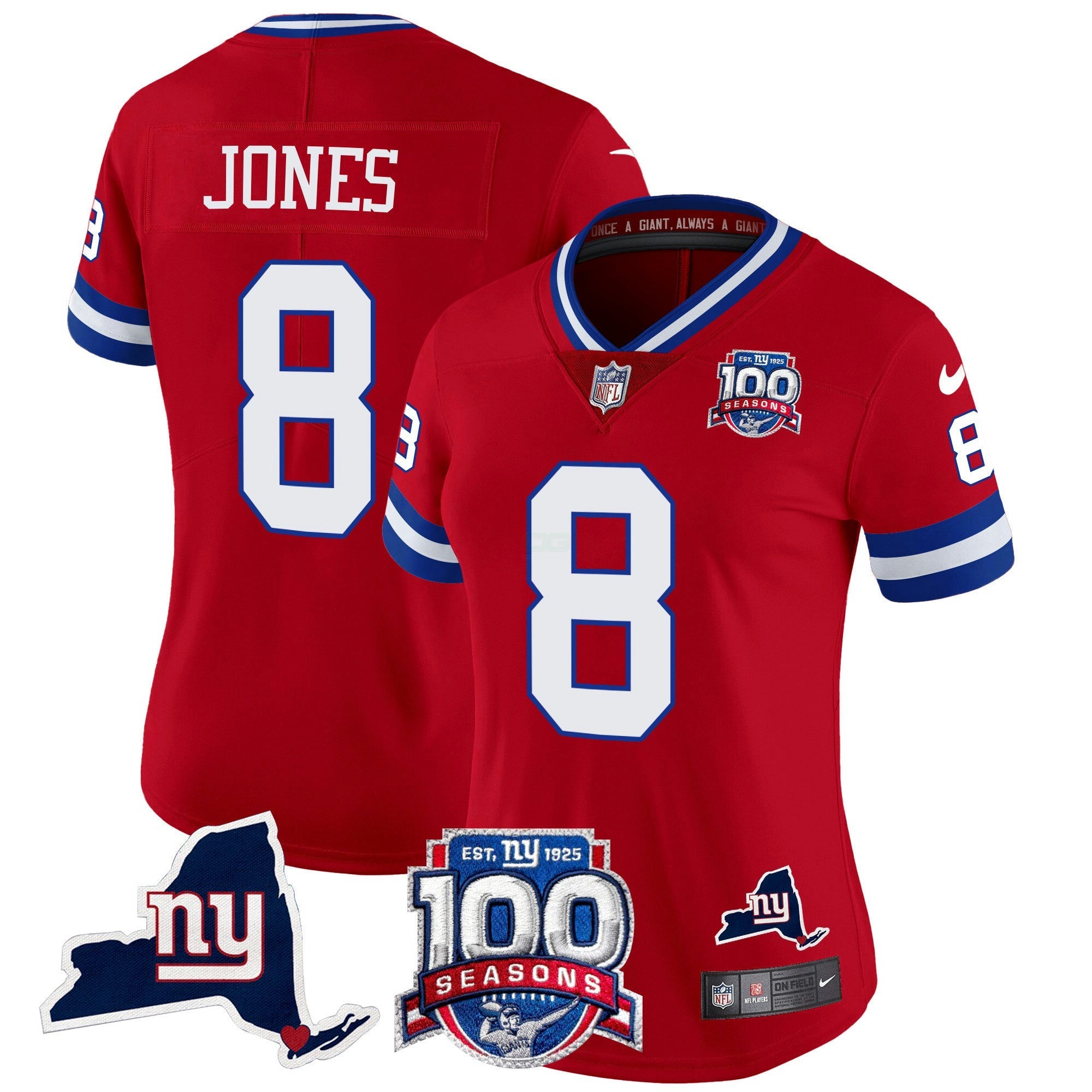 Camisa NFL Women’s New York 100th Season & State Patch Vapor Limited Jersey