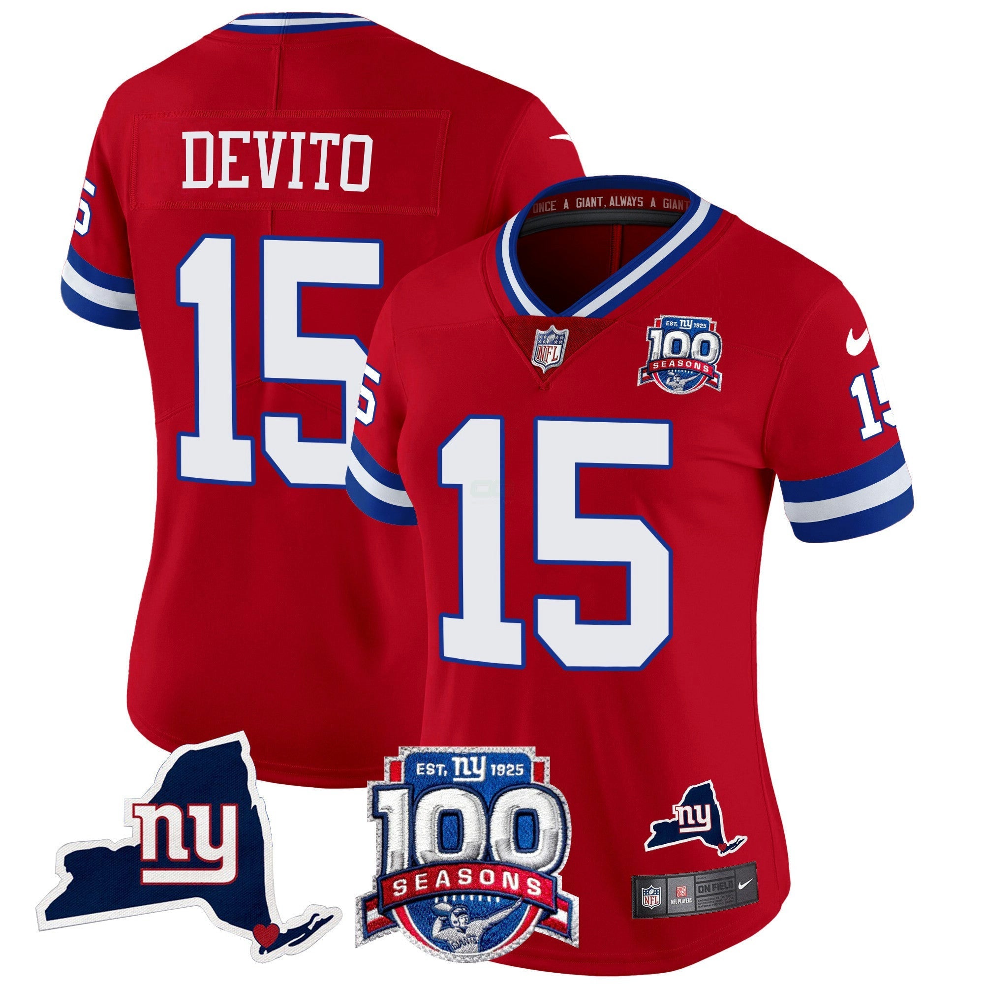 Camisa NFL Women’s New York 100th Season & State Patch Vapor Limited Jersey