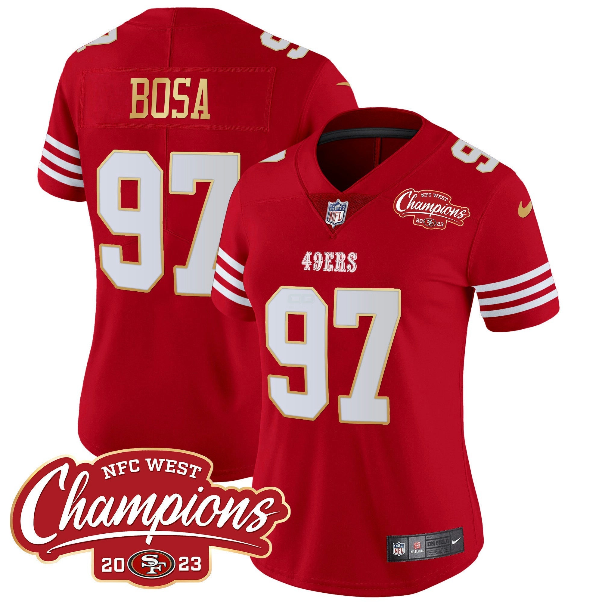 Camisa NFL Women’s NFC West Champions Dourada Trim Vapor Jersey