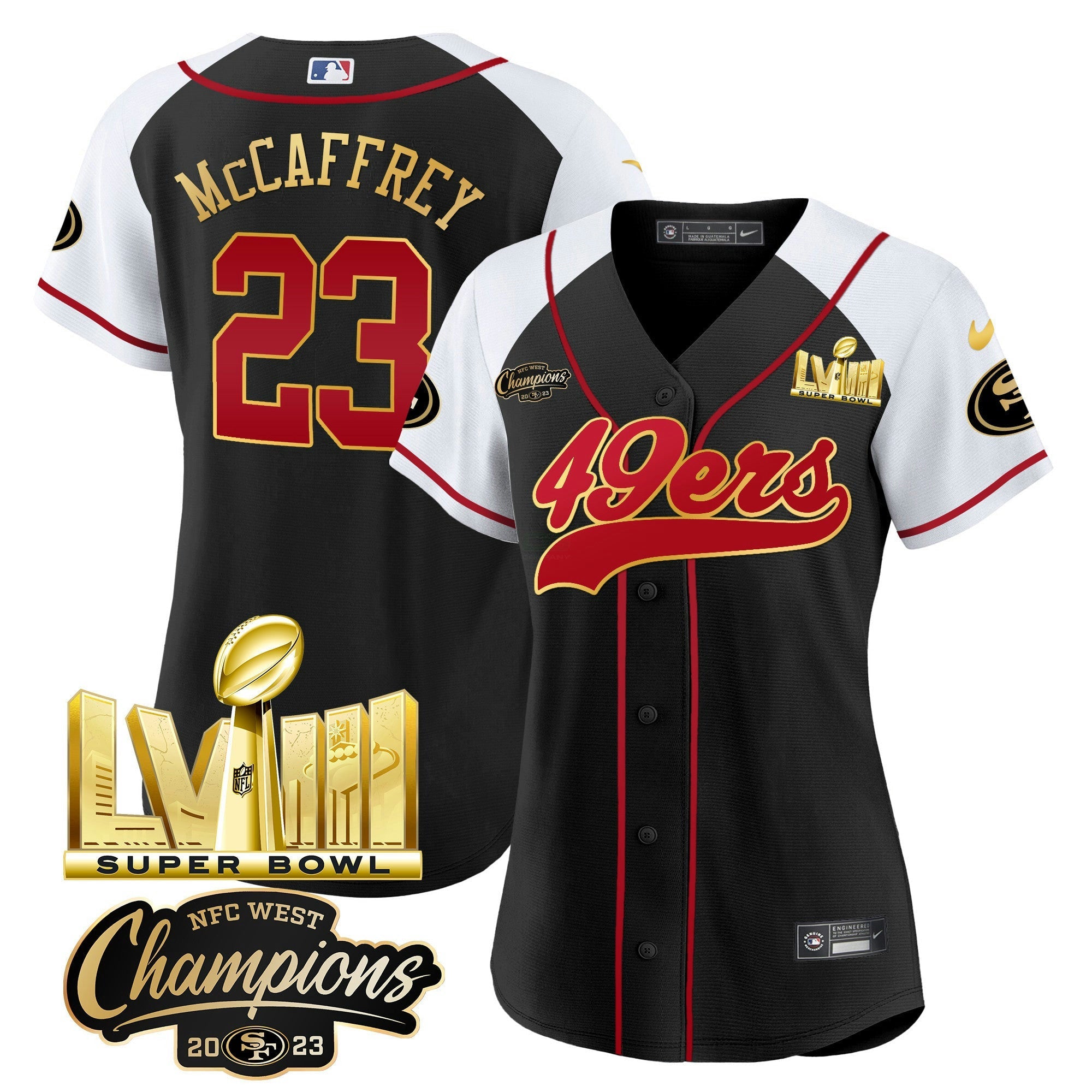 Camisa NFL Women’s NFC West Champions & Super Bowl LVIII Dourada Patch Jersey